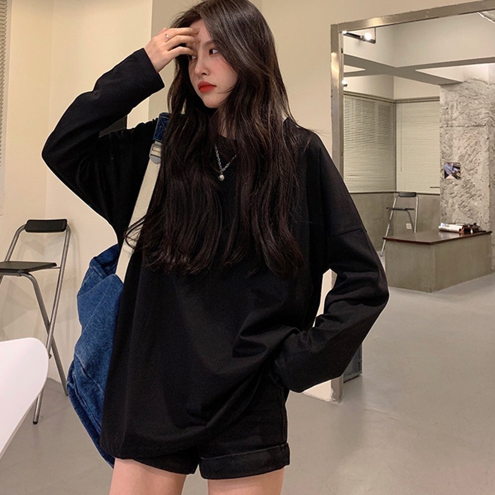 【ミニミニストア/miniministore】のゆったり 着やせ 長袖プルオーバー 無地 インテリア・キッズ・メンズ・レディースファッション・服の通販 founy(ファウニー) 　ファッション　Fashion　レディースファッション　Fashion for Women　トップス・カットソー　Cut & Sew Tops　カジュアルプルオーバー・ニットトップス　Pullovers & Knit Tops / Casual Pullovers　オレンジ　Orange　カットソー　Cut and Sewn Top　ガウチョパンツ　Gaucho Pants, Culottes　デニム　Denim, Jeans Material　リラックス　Relax, Relaxed Fit　ルーズ　Loose, Oversized　ロング　Long, Long-Length　定番　Standard, Basic Item　無地　Plain, Solid Color　長袖　Long Sleeve, Full Sleeve　ブラック|ID: prp329100004992464 ipo3291000000037388847