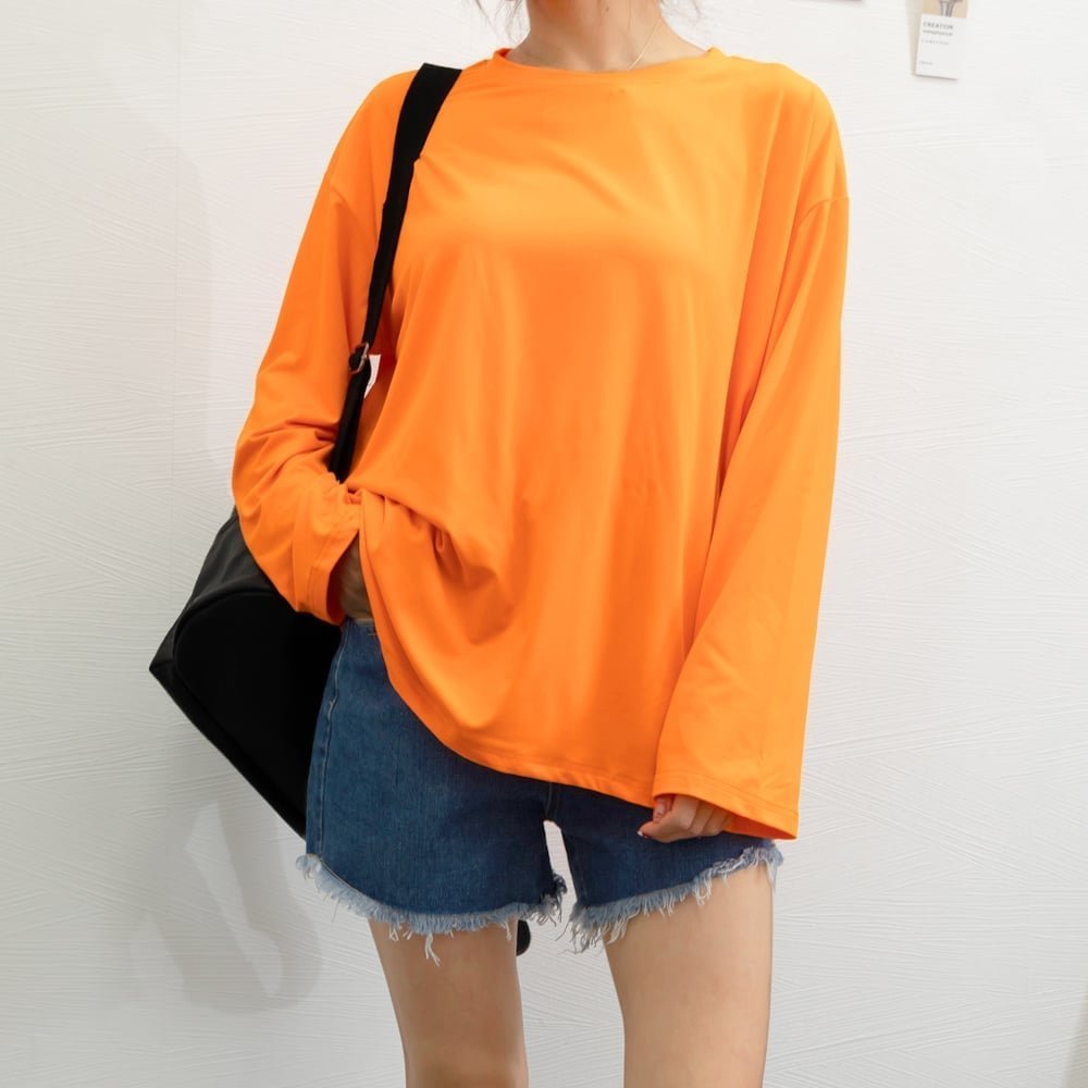 【ミニミニストア/miniministore】のゆったり 着やせ 長袖プルオーバー 無地 インテリア・キッズ・メンズ・レディースファッション・服の通販 founy(ファウニー) 　ファッション　Fashion　レディースファッション　Fashion for Women　トップス・カットソー　Cut & Sew Tops　カジュアルプルオーバー・ニットトップス　Pullovers & Knit Tops / Casual Pullovers　オレンジ　Orange　カットソー　Cut and Sewn Top　ガウチョパンツ　Gaucho Pants, Culottes　デニム　Denim, Jeans Material　リラックス　Relax, Relaxed Fit　ルーズ　Loose, Oversized　ロング　Long, Long-Length　定番　Standard, Basic Item　無地　Plain, Solid Color　長袖　Long Sleeve, Full Sleeve　オレンジ|ID: prp329100004992464 ipo3291000000037388850