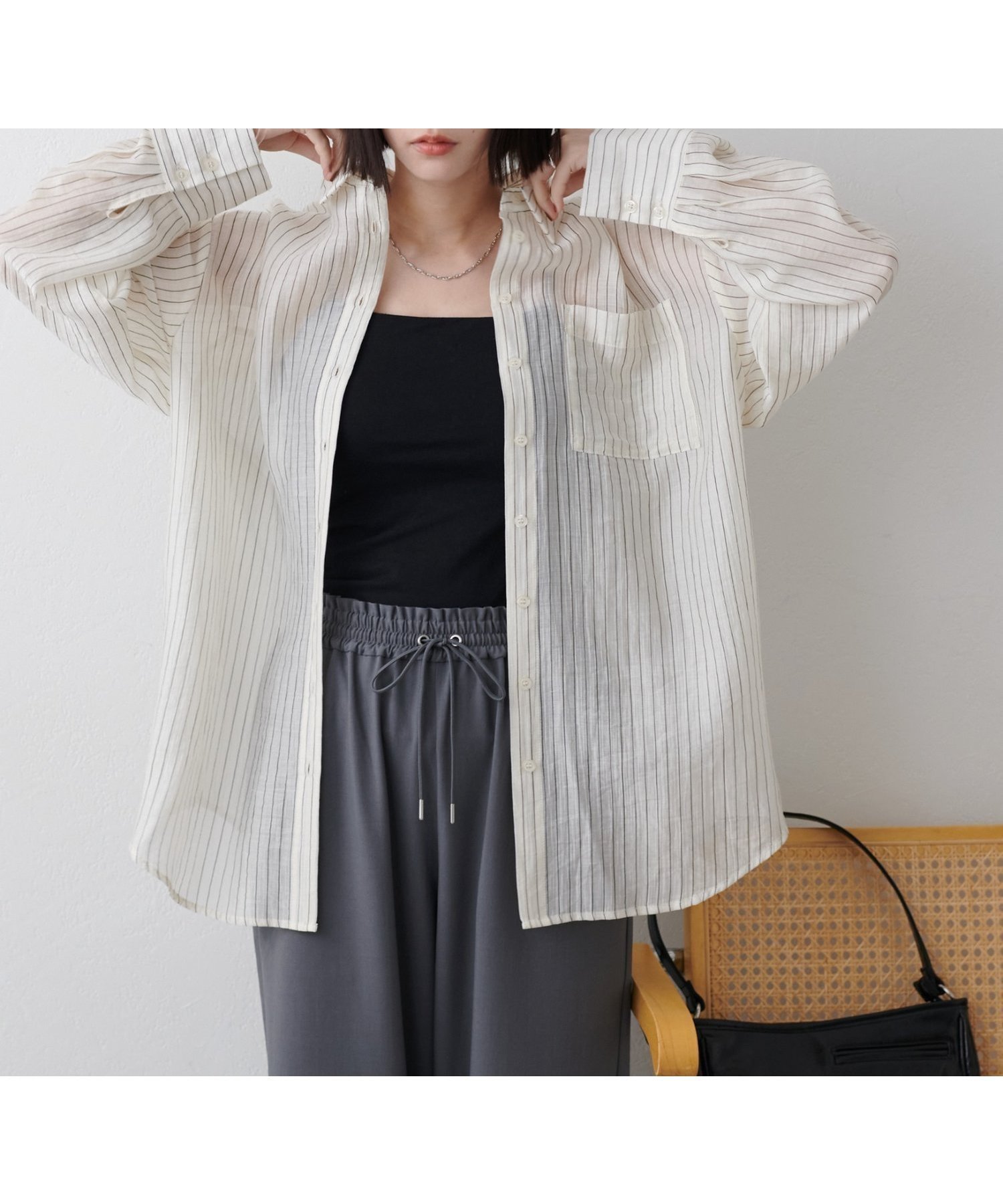 【ディスコート/Discoat】の【WEB限定】シアーストライプシャツ インテリア・キッズ・メンズ・レディースファッション・服の通販 founy(ファウニー) 　ファッション　Fashion　レディースファッション　Fashion for Women　トップス・カットソー　Cut & Sew Tops　シャツ・ブラウス・オフィスカジュアル　Elegant Blouses & Button-Ups　おすすめ　Recommended / Our Picks　キャミソール　Camisole, Spaghetti Strap Top　ショルダー　Shoulder, Shoulder Strap　ストライプ　Stripe, Striped Pattern　スラックス　Slacks, Dress Pants　タイトスカート　Pencil Skirt, Tight Skirt　タンク　Tank Top, Sleeveless Top　ドロップ　Drop Shoulder, Dropped Style　ポケット　Pocket, Pocket Detail　リラックス　Relax, Relaxed Fit　夏　Summer　春　Spring　S/S・春夏　SS, Spring/Summer, Warm Season　羽織　Haori, Light Jacket　アイボリー|ID: prp329100004992467 ipo3291000000037388868