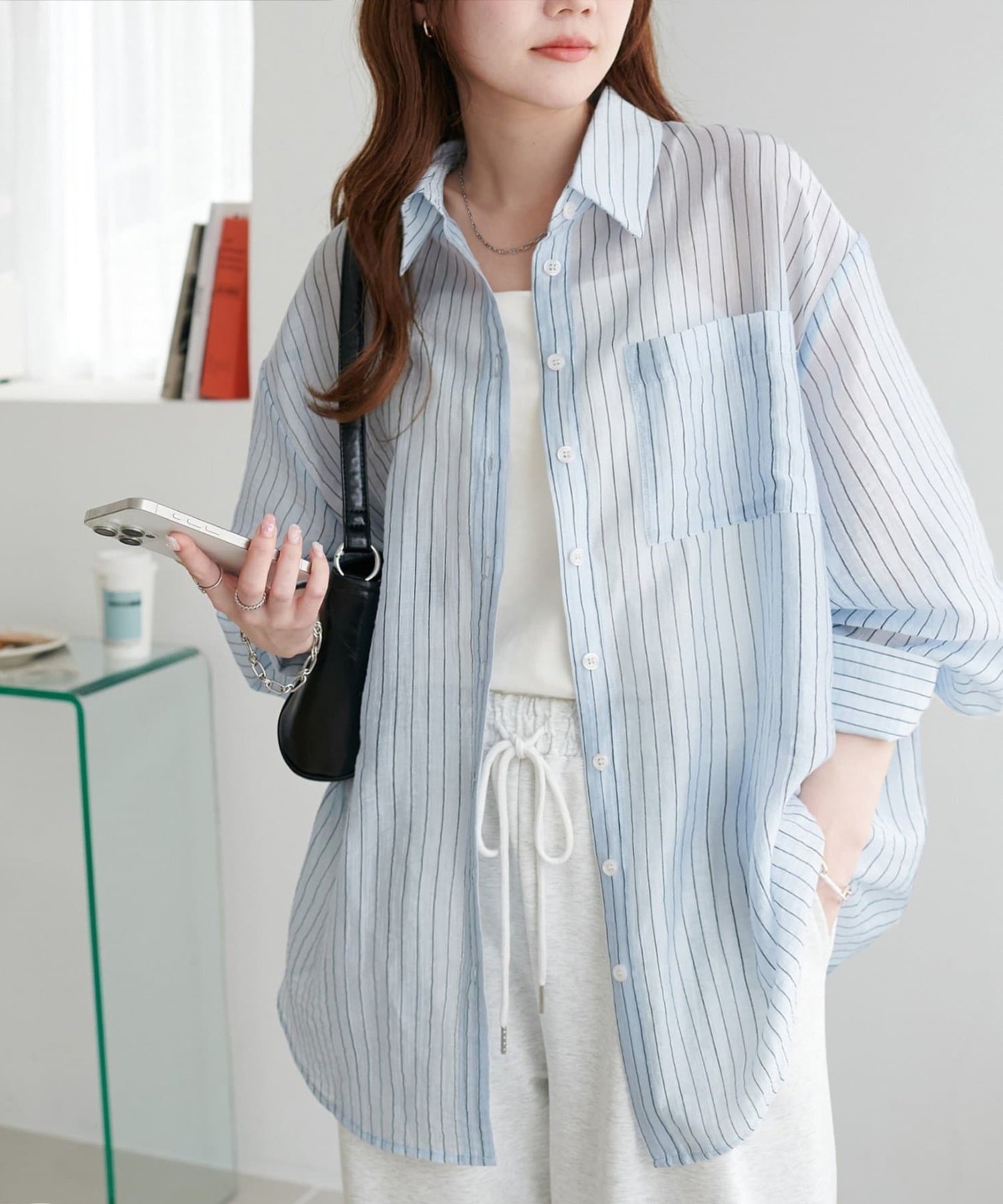 【ディスコート/Discoat】の【WEB限定】シアーストライプシャツ インテリア・キッズ・メンズ・レディースファッション・服の通販 founy(ファウニー) 　ファッション　Fashion　レディースファッション　Fashion for Women　トップス・カットソー　Cut & Sew Tops　シャツ・ブラウス・オフィスカジュアル　Elegant Blouses & Button-Ups　おすすめ　Recommended / Our Picks　キャミソール　Camisole, Spaghetti Strap Top　ショルダー　Shoulder, Shoulder Strap　ストライプ　Stripe, Striped Pattern　スラックス　Slacks, Dress Pants　タイトスカート　Pencil Skirt, Tight Skirt　タンク　Tank Top, Sleeveless Top　ドロップ　Drop Shoulder, Dropped Style　ポケット　Pocket, Pocket Detail　リラックス　Relax, Relaxed Fit　夏　Summer　春　Spring　S/S・春夏　SS, Spring/Summer, Warm Season　羽織　Haori, Light Jacket　サックスブルー|ID: prp329100004992467 ipo3291000000037388870