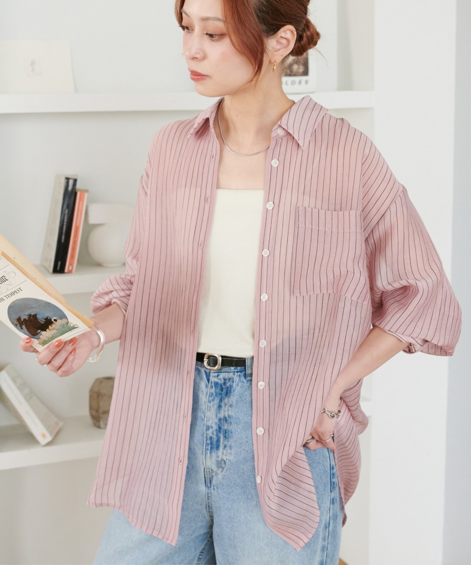 【ディスコート/Discoat】の【WEB限定】シアーストライプシャツ インテリア・キッズ・メンズ・レディースファッション・服の通販 founy(ファウニー) 　ファッション　Fashion　レディースファッション　Fashion for Women　トップス・カットソー　Cut & Sew Tops　シャツ・ブラウス・オフィスカジュアル　Elegant Blouses & Button-Ups　おすすめ　Recommended / Our Picks　キャミソール　Camisole, Spaghetti Strap Top　ショルダー　Shoulder, Shoulder Strap　ストライプ　Stripe, Striped Pattern　スラックス　Slacks, Dress Pants　タイトスカート　Pencil Skirt, Tight Skirt　タンク　Tank Top, Sleeveless Top　ドロップ　Drop Shoulder, Dropped Style　ポケット　Pocket, Pocket Detail　リラックス　Relax, Relaxed Fit　夏　Summer　春　Spring　S/S・春夏　SS, Spring/Summer, Warm Season　羽織　Haori, Light Jacket　ピンク|ID: prp329100004992467 ipo3291000000037388871