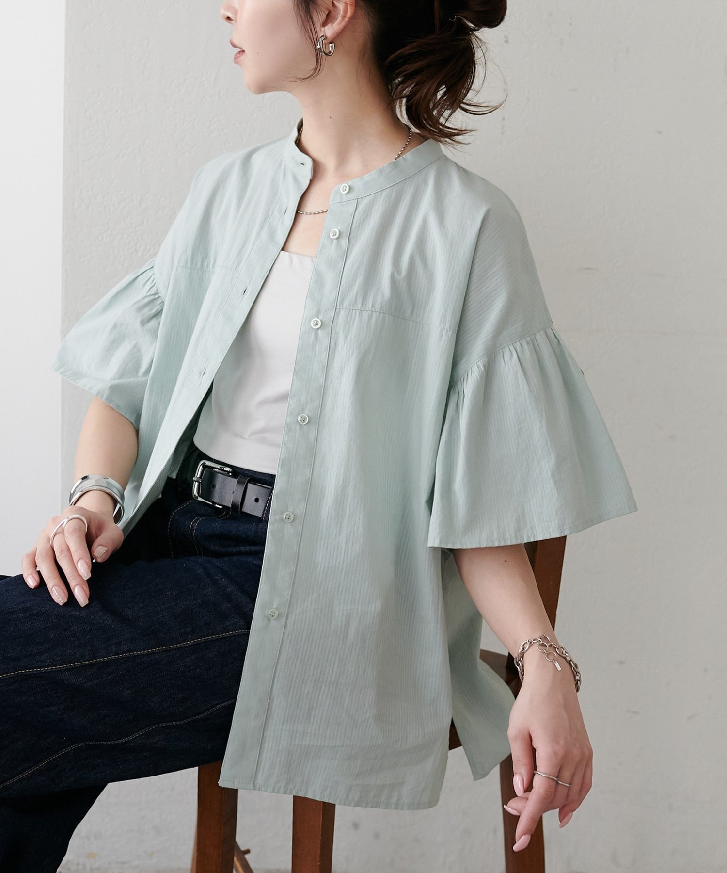 【ディスコート/Discoat】の【WEB限定】前あき袖フリルブラウス インテリア・キッズ・メンズ・レディースファッション・服の通販 founy(ファウニー) 　ファッション　Fashion　レディースファッション　Fashion for Women　トップス・カットソー　Cut & Sew Tops　シャツ・ブラウス・オフィスカジュアル　Elegant Blouses & Button-Ups　フリル　Frill, Ruffle　エレガント 上品　Elegant　夏　Summer　ミント|ID: prp329100004992470 ipo3291000000037388889