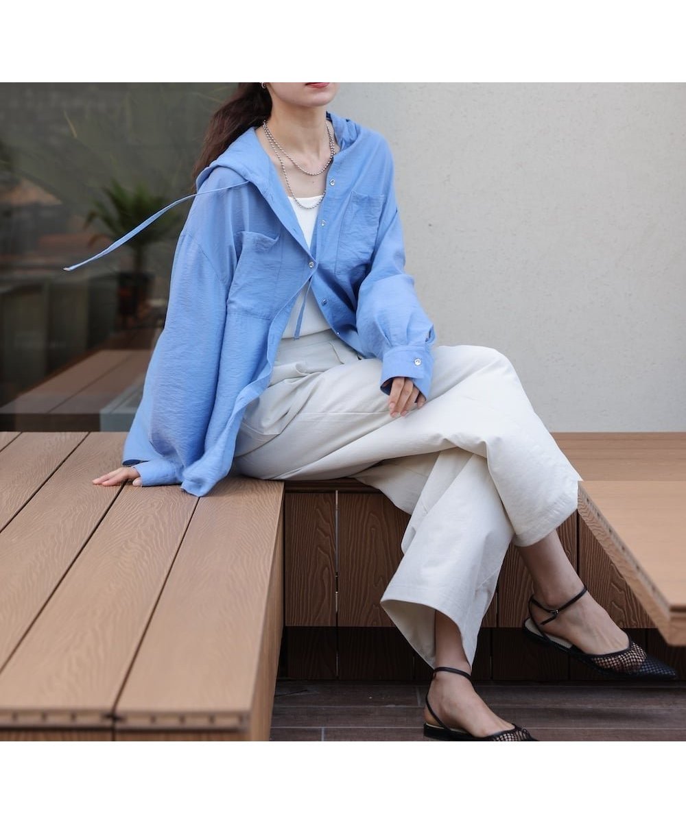 【バブ ブージュルード/Bab Bou Jeloud】のフーデットシャツ インテリア・キッズ・メンズ・レディースファッション・服の通販 founy(ファウニー) 　ファッション　Fashion　レディースファッション　Fashion for Women　トップス・カットソー　Cut & Sew Tops　シャツ・ブラウス・オフィスカジュアル　Elegant Blouses & Button-Ups　メタル　Metal, Metal Parts　エレガント 上品　Elegant　再入荷　Restock / Back in Stock　BLUE|ID: prp329100004992474 ipo3291000000037388909