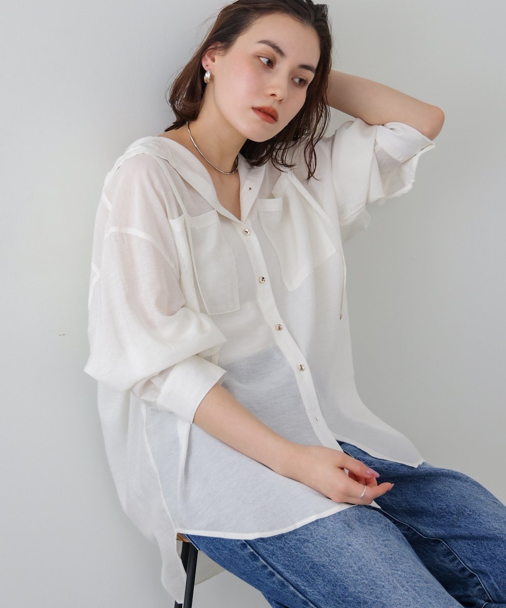 【バブ ブージュルード/Bab Bou Jeloud】のフーデットシャツ インテリア・キッズ・メンズ・レディースファッション・服の通販 founy(ファウニー) 　ファッション　Fashion　レディースファッション　Fashion for Women　トップス・カットソー　Cut & Sew Tops　シャツ・ブラウス・オフィスカジュアル　Elegant Blouses & Button-Ups　メタル　Metal, Metal Parts　エレガント 上品　Elegant　再入荷　Restock / Back in Stock　OFFWHITE|ID: prp329100004992474 ipo3291000000037388910