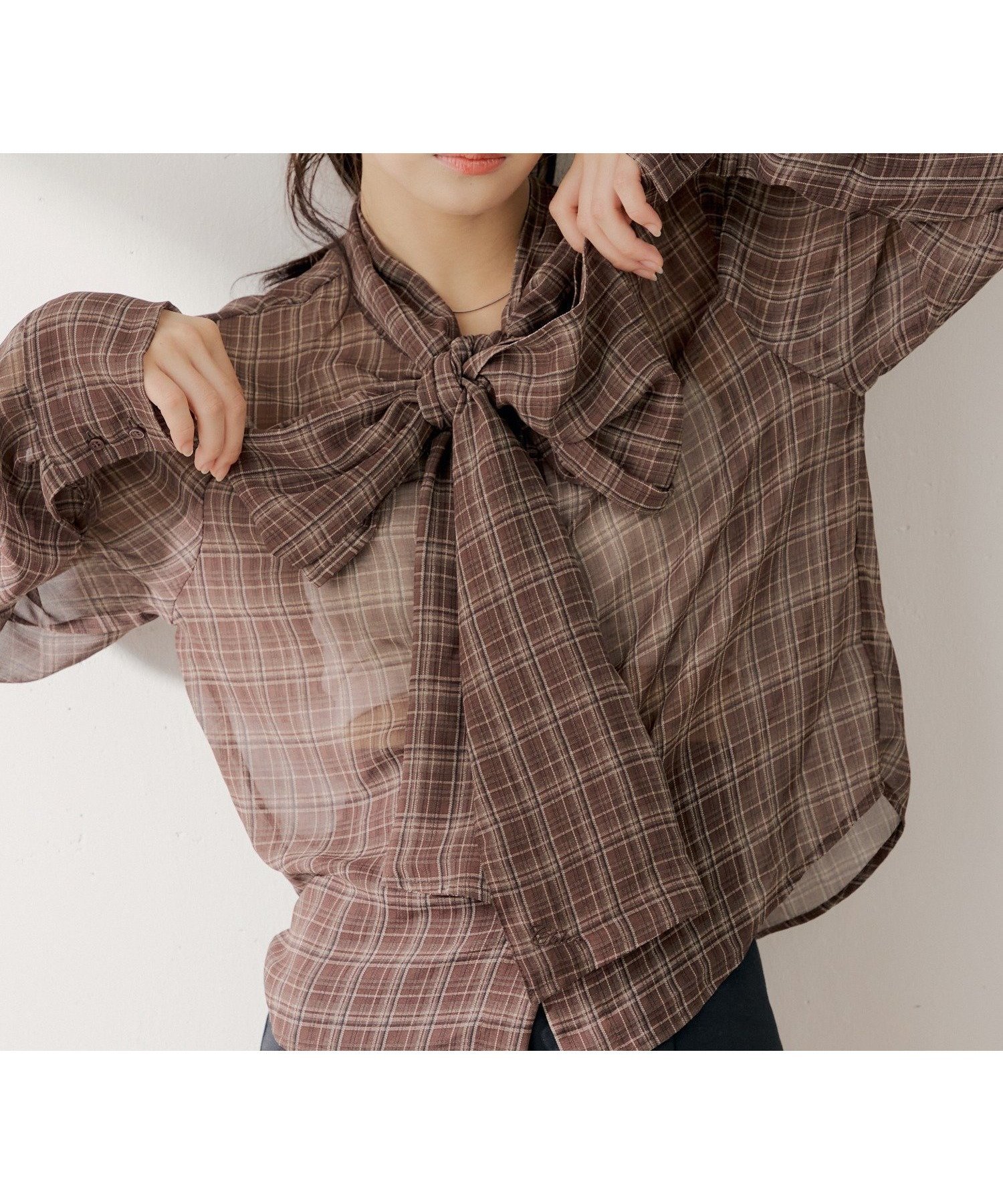 【パルグループ/PAL GROUP】の【Chico】シアーボウタイブラウス インテリア・キッズ・メンズ・レディースファッション・服の通販 founy(ファウニー) ファッション Fashion レディースファッション Fashion for Women トップス・カットソー Cut & Sew Tops シャツ・ブラウス・オフィスカジュアル Elegant Blouses & Button-Ups シアー Sheer, See-Through ジャケット Jacket, Outerwear ダウン Down, Puffer デニム Denim, Jeans Material フェミニン Feminine, Girly ボトム Bottoms, Lower Wear エレガント 上品 Elegant ブラウンその他2|ID: prp329100004992485 ipo3291000000037388972