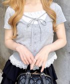 【イング/INGNI】のレースレイヤード風リボン付きリブトップス 大人の最旬トレンドファッション＆コーディネート founy(ファウニー) ファッション Fashion レディースファッション Fashion for Women トップス・カットソー Cut & Sew Tops カーディガン Cardigan, Knitwear ガーリー Girly, Feminine Style ギャザー Gathered, Ruffled ドッキング Docking, Mixed Material ドット Polka Dot, Dot Pattern 定番 Standard, Basic Item 長袖 Long Sleeve, Full Sleeve バランス Balance, Style Balance フィット Fit, Slim Fit フェミニン Feminine, Girly フロント Front, Front Design 半袖 Short Sleeve, Half Sleeve 無地 Plain, Solid Color リボン Ribbon, Bow レース Lace, Lace Fabric thumbnail グレー|ID: prp329100004992500 ipo3291000000037389111