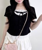 【イング/INGNI】のレースレイヤード風リボン付きリブトップス 大人の最旬トレンドファッション＆コーディネート founy(ファウニー) ファッション Fashion レディースファッション Fashion for Women トップス・カットソー Cut & Sew Tops カーディガン Cardigan, Knitwear ガーリー Girly, Feminine Style ギャザー Gathered, Ruffled ドッキング Docking, Mixed Material ドット Polka Dot, Dot Pattern 定番 Standard, Basic Item 長袖 Long Sleeve, Full Sleeve バランス Balance, Style Balance フィット Fit, Slim Fit フェミニン Feminine, Girly フロント Front, Front Design 半袖 Short Sleeve, Half Sleeve 無地 Plain, Solid Color リボン Ribbon, Bow レース Lace, Lace Fabric thumbnail クロ/ドット|ID: prp329100004992500 ipo3291000000037389113