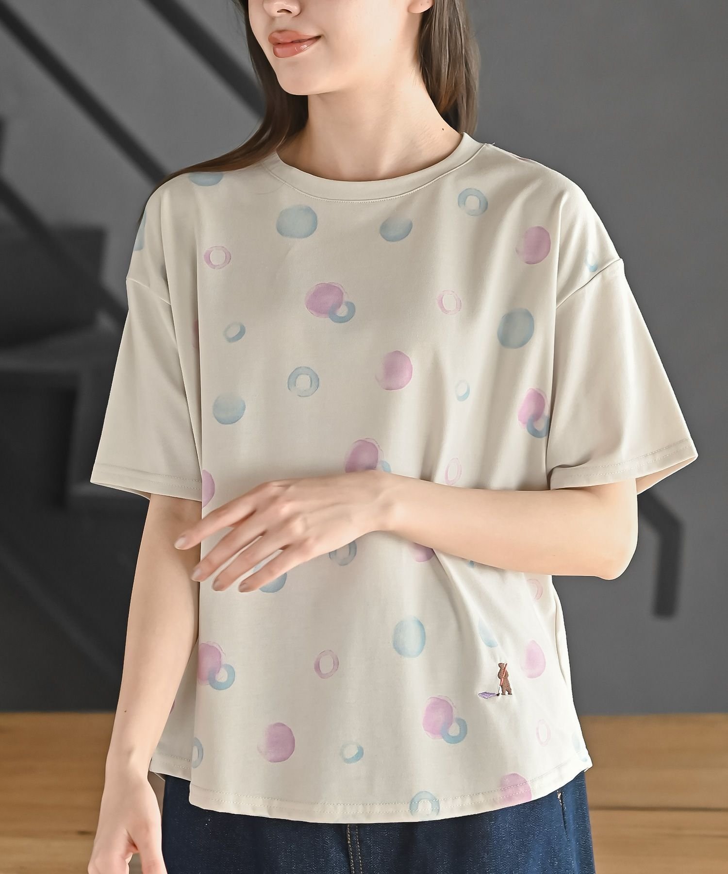 【アールピーエス/rps】のFeelCoolドットTシャツ インテリア・キッズ・メンズ・レディースファッション・服の通販 founy(ファウニー) ファッション Fashion レディースファッション Fashion for Women トップス・カットソー Cut & Sew Tops シャツ・ブラウス・オフィスカジュアル Elegant Blouses & Button-Ups ロングTシャツ・Tシャツ Longline T-Shirts & Tees ドット Polka Dot, Dot Pattern プリント Print, Printed Pattern ワイド Wide, Wide Fit グレージュ|ID: prp329100004992503 ipo3291000000037389135
