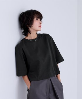 【ユアーズ/ur's】の汗染み防止クロップドTシャツ 大人の最旬トレンドファッション＆コーディネート founy(ファウニー) ファッション Fashion レディースファッション Fashion for Women トップス・カットソー Cut & Sew Tops シャツ・ブラウス・オフィスカジュアル Elegant Blouses & Button-Ups ロングTシャツ・Tシャツ Longline T-Shirts & Tees アクセサリー Fashion Accessories カットソー Cut and Sewn Top クロップド Cropped, Short Length ネップ Nepp, Slub Yarn ベーシック Basic, Essential |ID:prp329100004992510