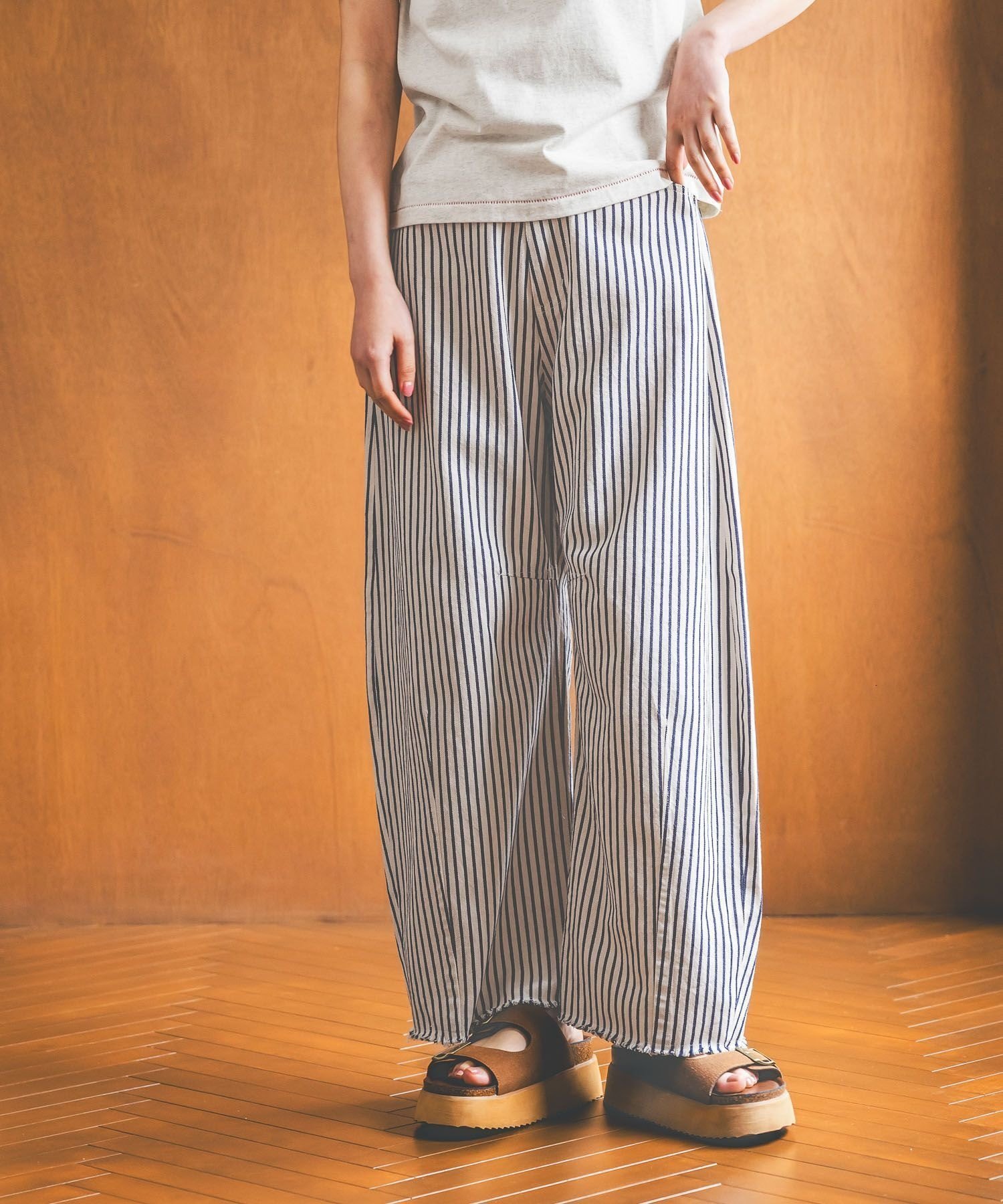 【ニコアンド/niko and】のセルフカットカーブパンツ インテリア・キッズ・メンズ・レディースファッション・服の通販 founy(ファウニー) 　ファッション　Fashion　レディースファッション　Fashion for Women　パンツ　Pants & Trousers　インディゴ　Indigo Denim　シンプル　Simple, Minimal　スウェット / スエット　Sweatshirt, Sweatwear　ストライプ　Stripe, Striped Pattern　デニム　Denim, Jeans Material　トレンド　Trend, Trending Now　バランス　Balance, Style Balance　フェミニン　Feminine, Girly　フリンジ　Fringe, Tassel　ベーシック　Basic, Essential　おすすめ　Recommended / Our Picks　ストライプ2|ID: prp329100004992534 ipo3291000000037389340