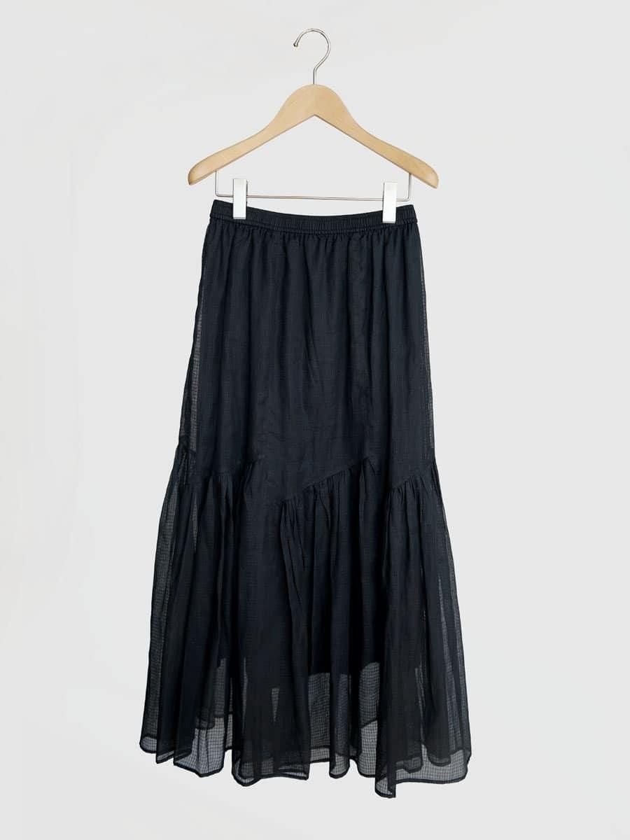 【ラシュッド/LASUD】のSheer check tiered skirt インテリア・キッズ・メンズ・レディースファッション・服の通販 founy(ファウニー) 　ファッション　Fashion　レディースファッション　Fashion for Women　スカート　Skirts　ティアードスカート　Tiered Skirts　おすすめ　Recommended / Our Picks　エアリー　Airy Texture　カーディガン　Cardigan, Knitwear　コンパクト　Compact, Small Size　シアー　Sheer, See-Through　ティアード　Tiered, Tiered Style　ロング　Long, Long-Length　ブラック|ID: prp329100004992570 ipo3291000000037389819