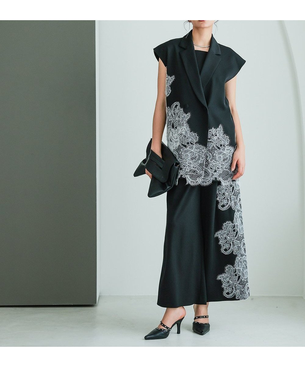 【その他のブランド/Other】のアシメレース刺繍デザインジレパンツセットアップドレス 大人の最旬トレンドファッション＆コーディネート founy(ファウニー) 　ファッション　Fashion　レディースファッション　Fashion for Women　アウター　Coat / Outerwear Collection　セットアップ　Matching Sets　レディースパンツ・ボトムス　Pants & Trousers / Bottoms　インナー　Innerwear　ウェーブ　Wavy Pattern　スタイリッシュ　Stylish, Fashionable　ストレート　Straight, Straight Cut　スマート　Smart, Elegant　スリーブ　Sleeve, Long Sleeve / Short Sleeve　センター　Center, Center Line　バランス　Balance, Style Balance　フレーム　Frame, Outline　レース　Lace, Lace Fabric　ロング　Long, Long-Length　エレガント 上品　Elegant　 other-1|ID: prp329100004992599 ipo3291000000037389943