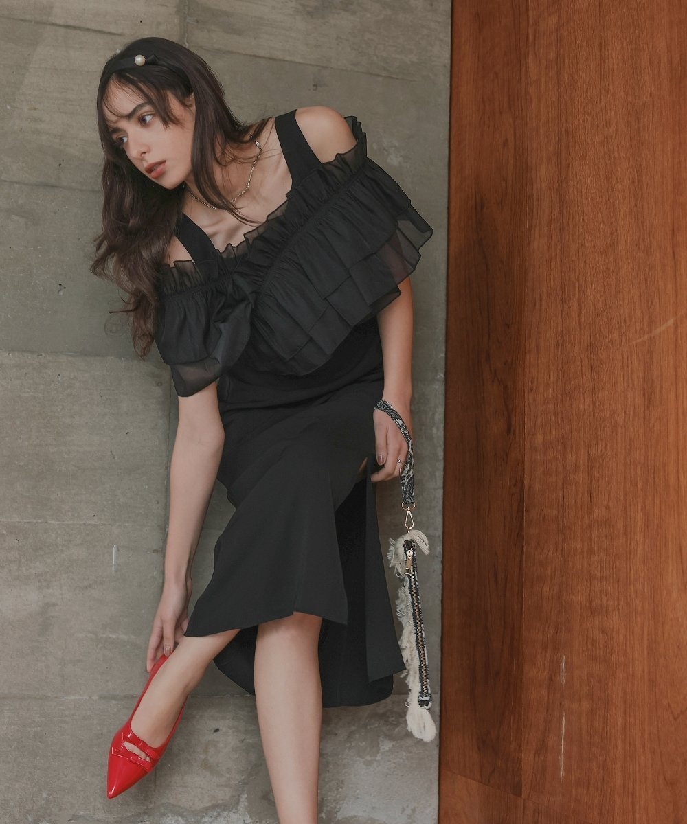 【その他のブランド/Other】のオーガンジー3WAYデザインワンピースドレス インテリア・キッズ・メンズ・レディースファッション・服の通販 founy(ファウニー) ファッション Fashion レディースファッション Fashion for Women ワンピース Dresses フォーマル・パーティードレス・結婚式用ドレス Elegant & Casual Dresses オーガンジー Organza Fabric スリット Slit, Slit Detail ドレス Dress, One-Piece フリル Frill, Ruffle フロント Front, Front Design ロング Long, Long-Length おすすめ Recommended / Our Picks エレガント 上品 Elegant 結婚式 Wedding 黒|ID: prp329100004992607 ipo3291000000037389975