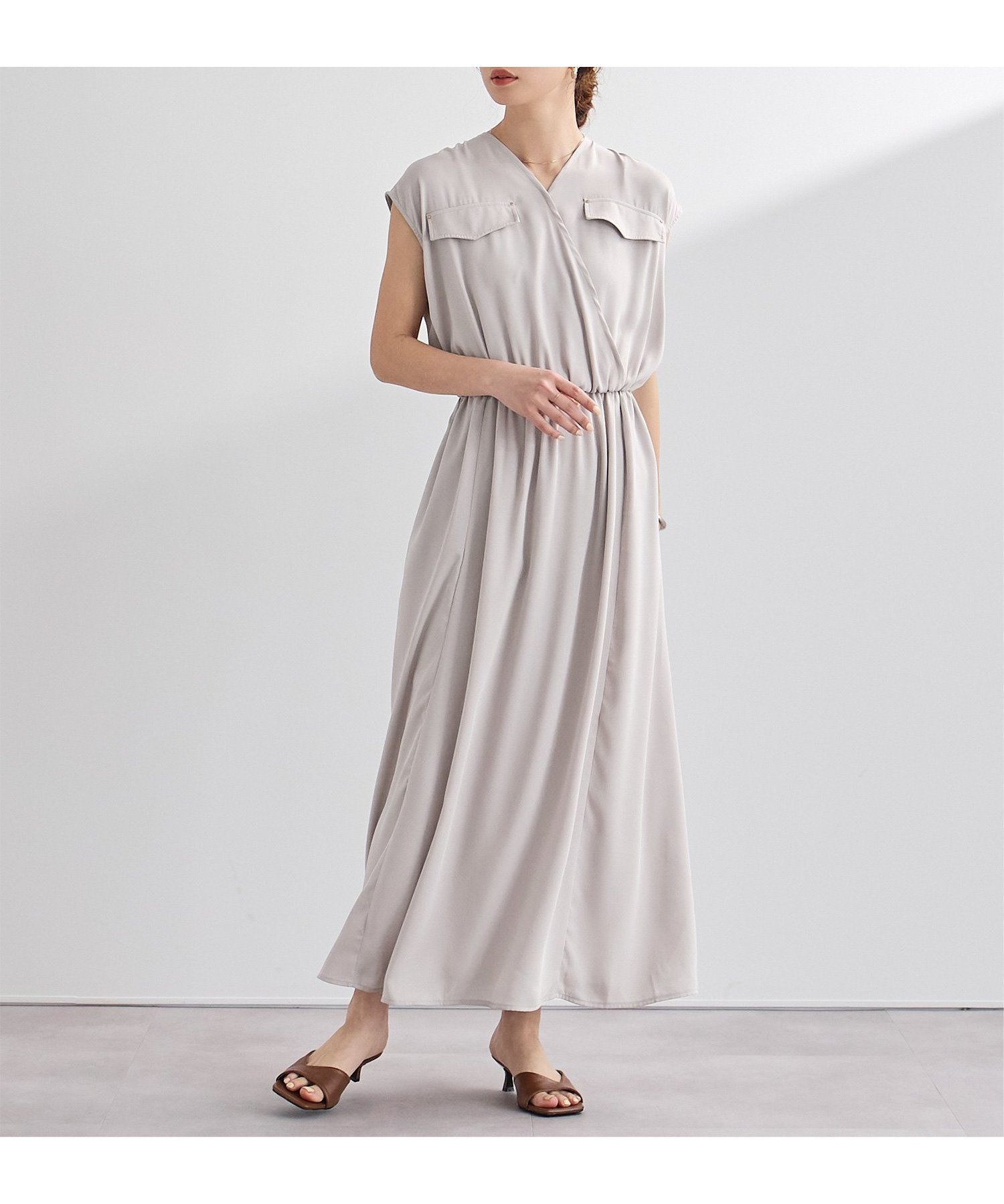 【ユアーズ/ur's】のダブルフラップフレンチスリーブワンピース インテリア・キッズ・メンズ・レディースファッション・服の通販 founy(ファウニー) 　ファッション　Fashion　レディースファッション　Fashion for Women　ワンピース　Dresses　アクセサリー　Fashion Accessories　カシュクール　Wrap Design　シンプル　Simple, Minimal　ジャケット　Jacket, Outerwear　ダブル　Double, Double-Breasted　ネップ　Nepp, Slub Yarn　フィット　Fit, Slim Fit　ポケット　Pocket, Pocket Detail　おすすめ　Recommended / Our Picks　エレガント 上品　Elegant　BG|ID: prp329100004992608 ipo3291000000037389979