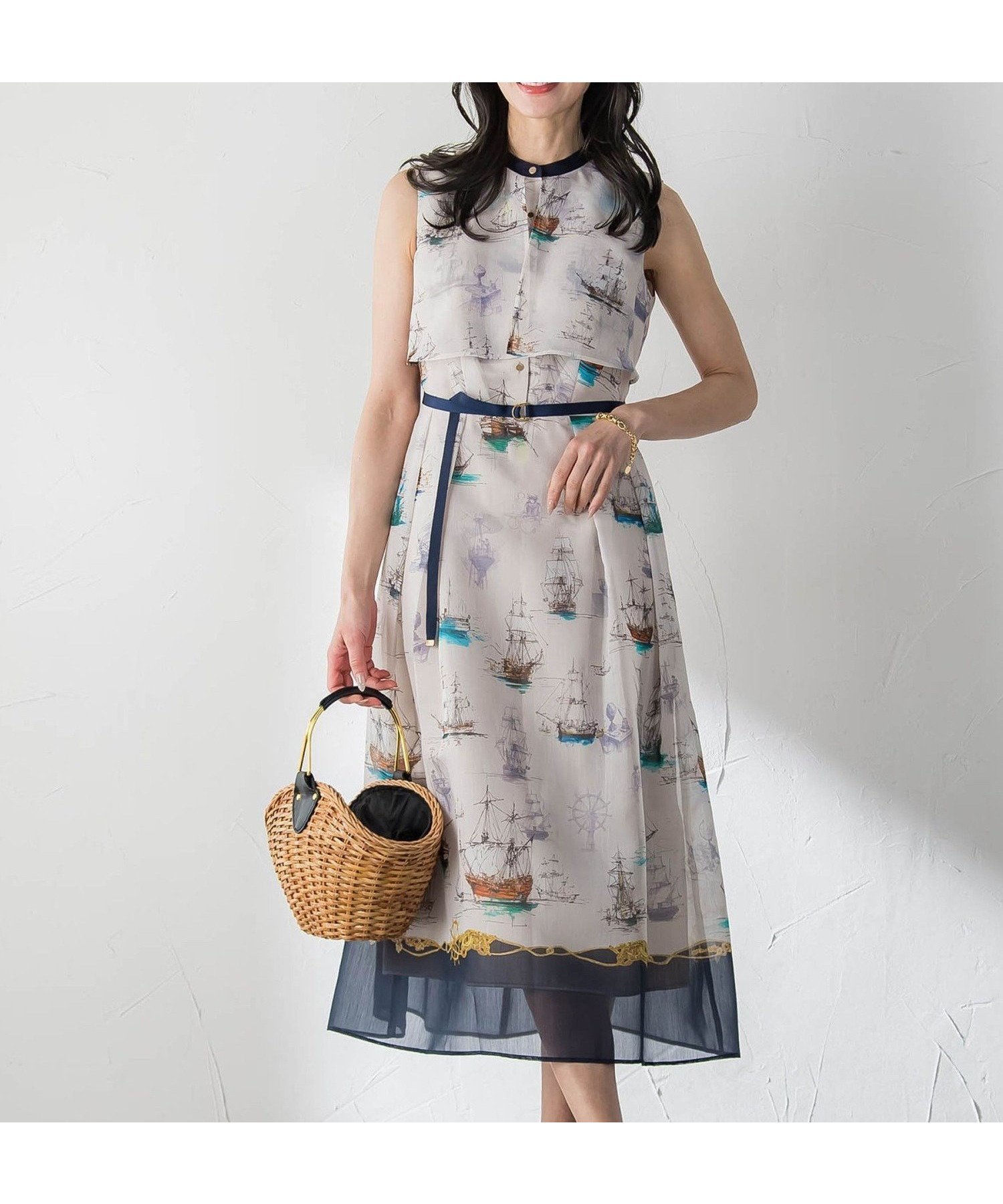 【ビアッジョブルー/Viaggio Blu】のMarine Voyageワンピース インテリア・キッズ・メンズ・レディースファッション・服の通販 founy(ファウニー) 　ファッション　Fashion　レディースファッション　Fashion for Women　ワンピース　Dresses　エアリー　Airy Texture　エレガント 上品　Elegant　春　Spring　クラシカル　Classical, Vintage-Inspired　シアー　Sheer, See-Through　トリミング　Trimming, Decorative Edge　プリント　Print, Printed Pattern　モチーフ　Motif, Design Theme　リゾート　Resort, Vacation Style　S/S・春夏　SS, Spring/Summer, Warm Season　夏　Summer　2026年　2026　2026春夏・S/S　Spring/Summer 2026 SS26　ベージュ|ID: prp329100004992655 ipo3291000000037390236
