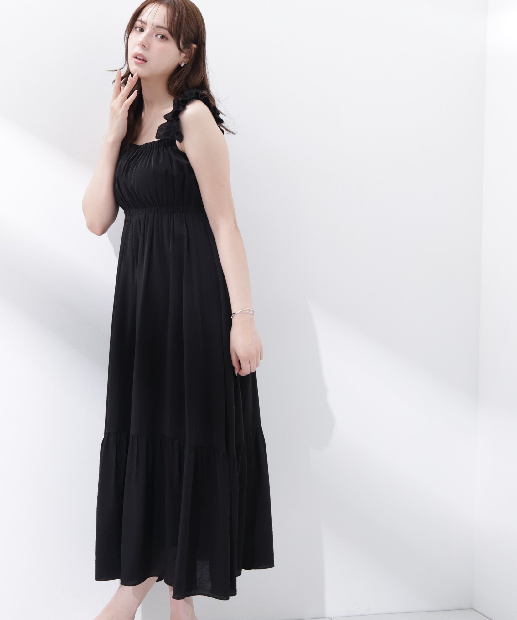 【プロポーション ボディドレッシング/PROPORTION BODY DRESSING】のEDIT COLOGNE フリルショルダーティアードワンピース インテリア・キッズ・メンズ・レディースファッション・服の通販 founy(ファウニー) ファッション Fashion レディースファッション Fashion for Women ワンピース Dresses フェミニン Feminine, Girly フリル Frill, Ruffle リボン Ribbon, Bow 夏 Summer ブラック|ID: prp329100004992659 ipo3291000000037390261