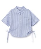 【ナルミヤ オンライン/NARUMIYA ONELINE / KIDS】の短丈ドロストストライプ半袖シャツ 大人の最旬トレンドファッション＆コーディネート founy(ファウニー) ファッション Fashion キッズファッション Fashion for Kids ストライプ Stripe, Striped Pattern ドローストリング Drawstring, Pull Cord バランス Balance, Style Balance ポケット Pocket, Pocket Detail ミニスカート Mini Skirt, Short Skirt 半袖 Short Sleeve, Half Sleeve thumbnail ブルー|ID: prp329100004992803 ipo3291000000037393264
