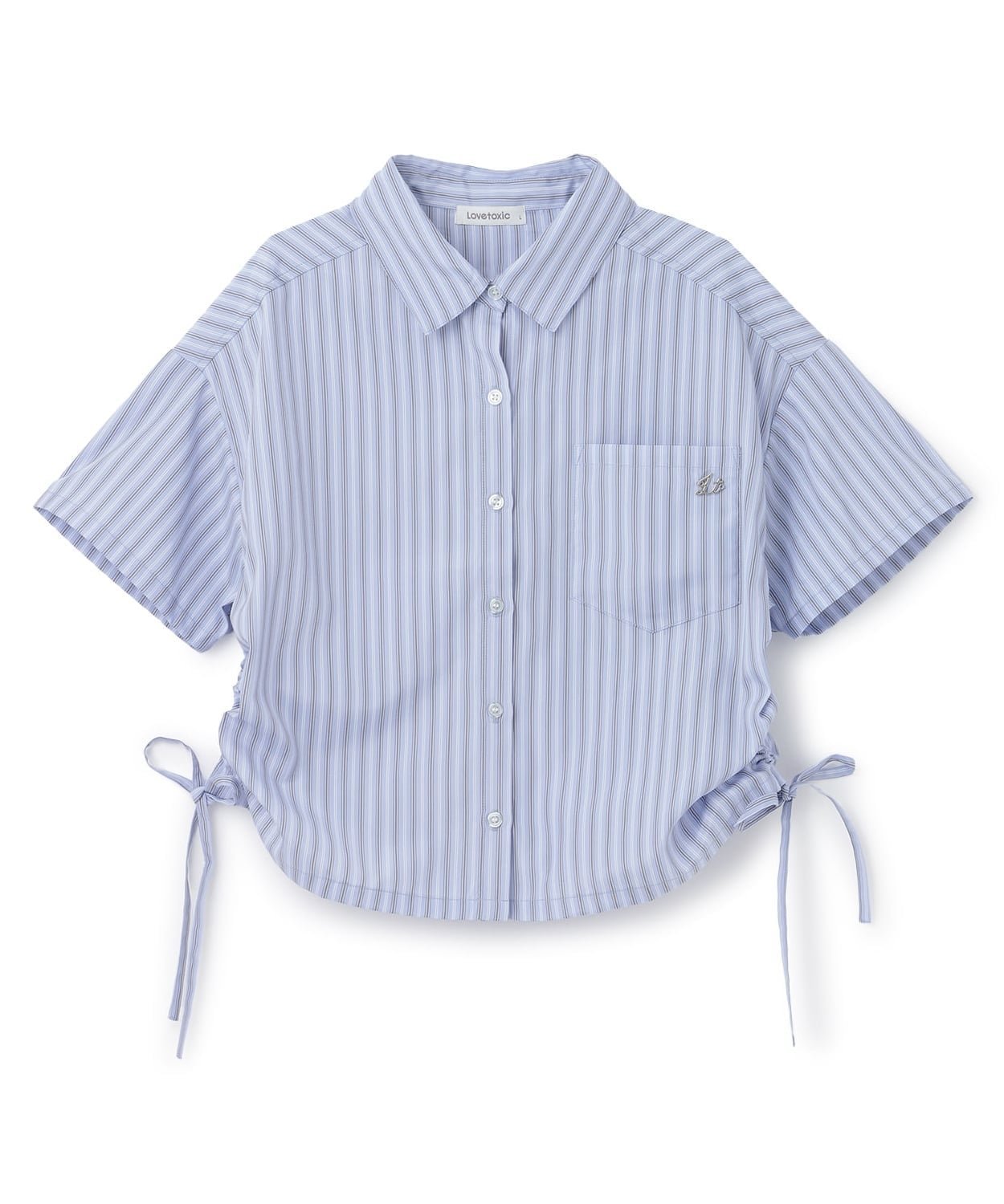 【ナルミヤ オンライン/NARUMIYA ONELINE / KIDS】の短丈ドロストストライプ半袖シャツ インテリア・キッズ・メンズ・レディースファッション・服の通販 founy(ファウニー) 　ファッション　Fashion　キッズファッション　Fashion for Kids　ストライプ　Stripe, Striped Pattern　ドローストリング　Drawstring, Pull Cord　バランス　Balance, Style Balance　ポケット　Pocket, Pocket Detail　ミニスカート　Mini Skirt, Short Skirt　半袖　Short Sleeve, Half Sleeve　ブルー|ID: prp329100004992803 ipo3291000000037393264