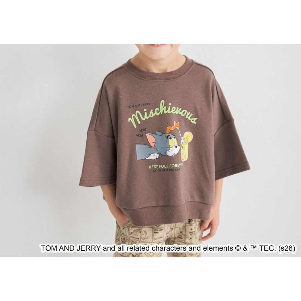 【ブランシェス/branshes / KIDS】の【トムとジェリー】スウェット7分袖Tシャツ インテリア・キッズ・メンズ・レディースファッション・服の通販 founy(ファウニー) 　ファッション　Fashion　キッズファッション　Fashion for Kids　キャップ　Cap, Baseball Cap　キャラクター　Character, Licensed Characters　スウェット / スエット　Sweatshirt, Sweatwear　ハーフ　Half, Half-Length　フロント　Front, Front Design　プリント　Print, Printed Pattern　モチーフ　Motif, Design Theme　リラックス　Relax, Relaxed Fit　人気　Popular, Best Seller　長袖　Long Sleeve, Full Sleeve　ブラウン|ID: prp329100004992815 ipo3291000000037393396
