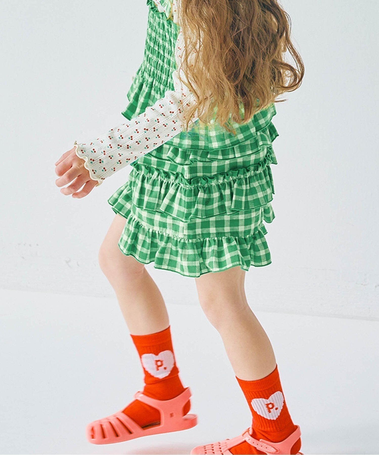 【エフオー オンラインストア/F.O.Online Store / KIDS】の先染めチェックのフリフリフリルパンツ リンク セットアップ可 インテリア・キッズ・メンズ・レディースファッション・服の通販 founy(ファウニー) 　ファッション　Fashion　キッズファッション　Fashion for Kids　ボトムス　Bottoms　おすすめ　Recommended / Our Picks　ガーリー　Girly, Feminine Style　ギンガム　Gingham, Gingham Fabric　ショート　Short, Short Length　セットアップ　Set-Up, Coordinated Outfit　チェック　Check, Plaid, Tartan　トレンド　Trend, Trending Now　バランス　Balance, Style Balance　ビスチェ　Bustier, Corset Top　フリル　Frill, Ruffle　グリーン|ID: prp329100004992816 ipo3291000000037393420