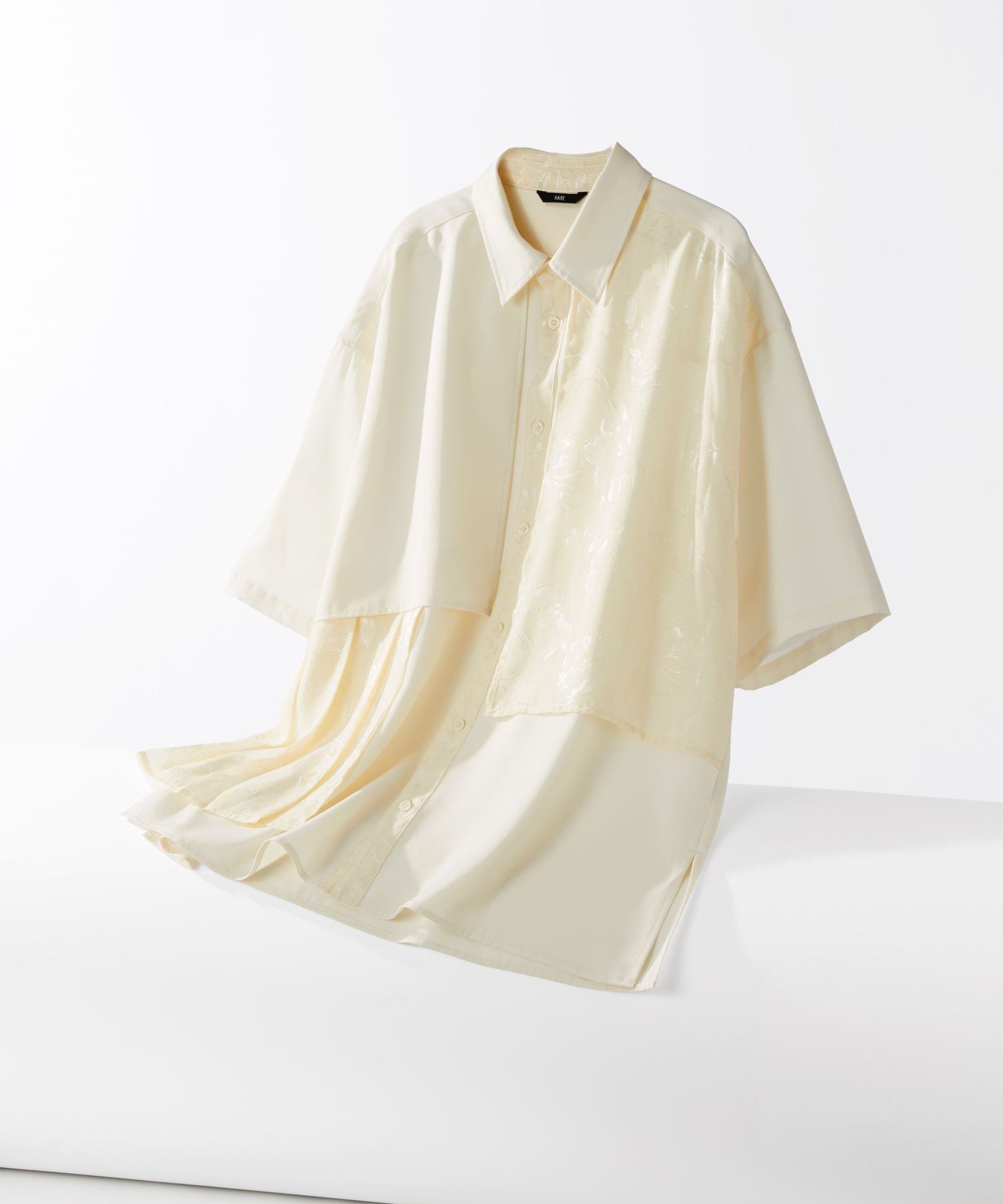【ハレ/HARE / MEN】のジャガードプリーツフラシシャツ インテリア・キッズ・メンズ・レディースファッション・服の通販 founy(ファウニー) 　ファッション　Fashion　メンズファッション　Fashion for Men　アシンメトリー　Asymmetrical Style　フロント　Front, Front Design　プリーツ　Pleats, Pleated　エレガント 上品　Elegant　ホワイト05|ID: prp329100004992839 ipo3291000000037393584