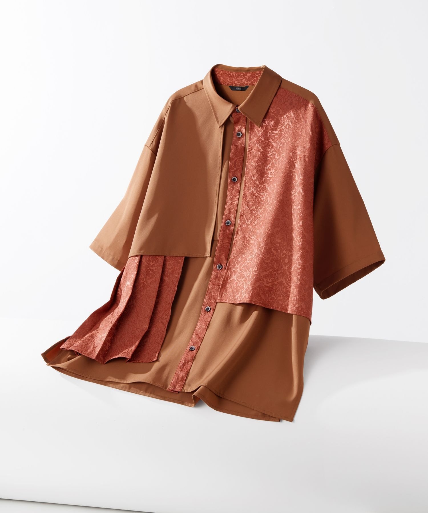 【ハレ/HARE / MEN】のジャガードプリーツフラシシャツ インテリア・キッズ・メンズ・レディースファッション・服の通販 founy(ファウニー) 　ファッション　Fashion　メンズファッション　Fashion for Men　アシンメトリー　Asymmetrical Style　フロント　Front, Front Design　プリーツ　Pleats, Pleated　エレガント 上品　Elegant　オレンジ45|ID: prp329100004992839 ipo3291000000037393587
