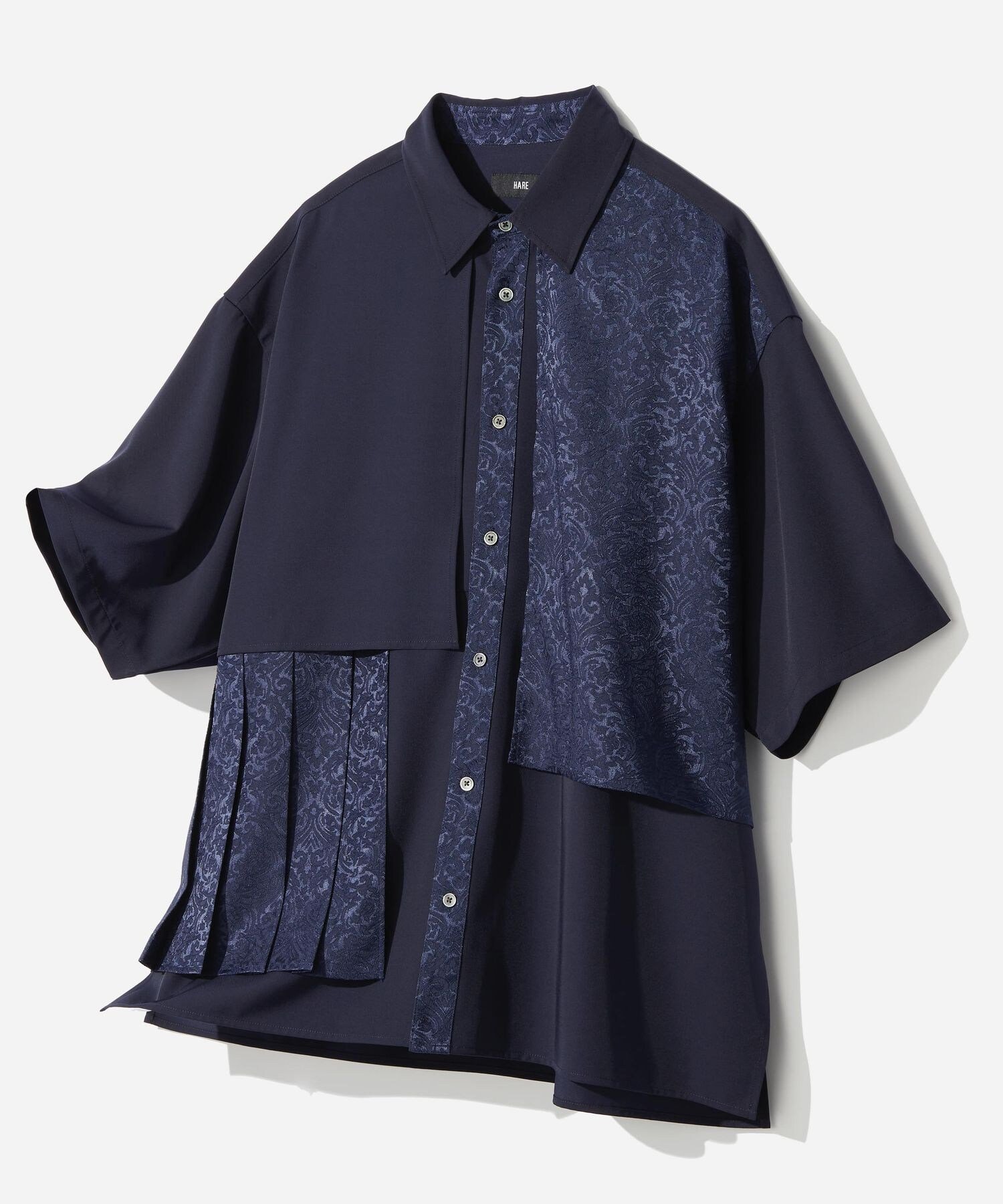 【ハレ/HARE / MEN】のジャガードプリーツフラシシャツ インテリア・キッズ・メンズ・レディースファッション・服の通販 founy(ファウニー) 　ファッション　Fashion　メンズファッション　Fashion for Men　アシンメトリー　Asymmetrical Style　フロント　Front, Front Design　プリーツ　Pleats, Pleated　エレガント 上品　Elegant　●ブルー86|ID: prp329100004992839 ipo3291000000037393588