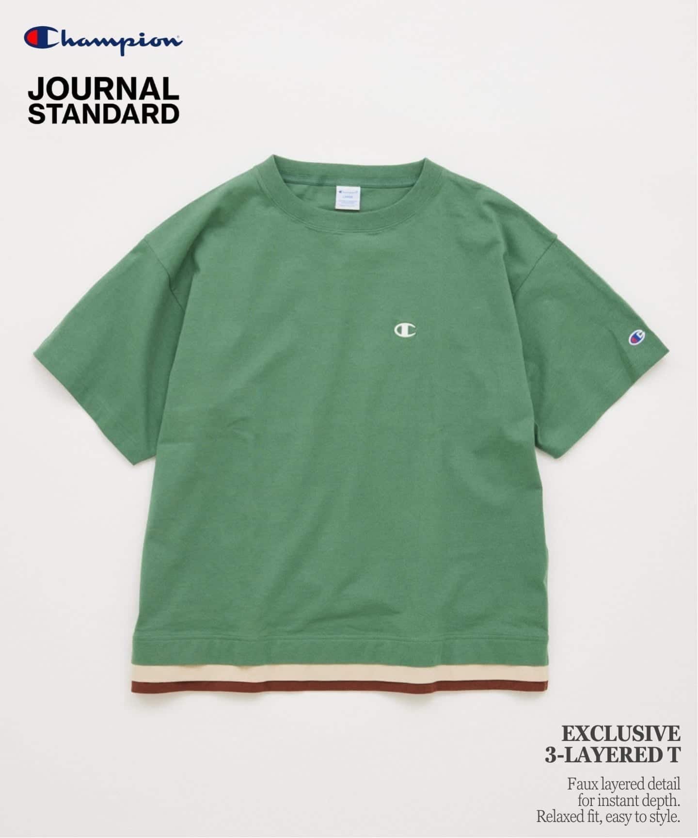 【ジャーナルスタンダード/JOURNAL STANDARD / MEN】のCHAMPION / チャンピオン for JOURNAL STANDARD 3 レイヤード 半袖 Tシャツ インテリア・キッズ・メンズ・レディースファッション・服の通販 founy(ファウニー) 　ファッション　Fashion　メンズファッション　Fashion for Men　インナー　Innerwear　ショート　Short, Short Length　シンプル　Simple, Minimal　スポーツ　Sports, Activewear　スリーブ　Sleeve, Long Sleeve / Short Sleeve　ニューヨーク　New York, NYC Style　バランス　Balance, Style Balance　パターン　Pattern, Design Print　別注　Limited Edition, Custom Order　半袖　Short Sleeve, Half Sleeve　リラックス　Relax, Relaxed Fit　ルーズ　Loose, Oversized　カーキ|ID: prp329100004992859 ipo3291000000037393681