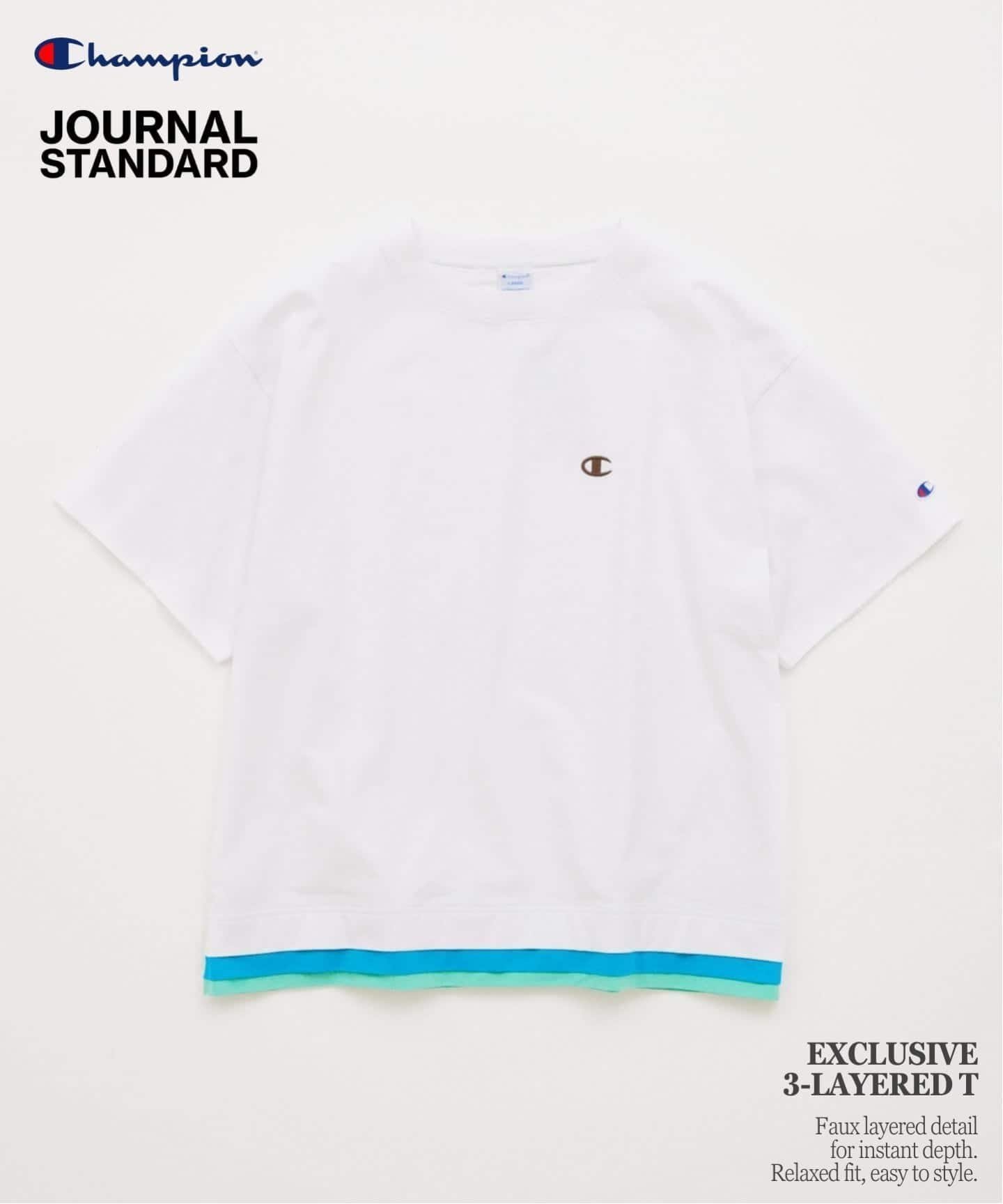 【ジャーナルスタンダード/JOURNAL STANDARD / MEN】のCHAMPION / チャンピオン for JOURNAL STANDARD 3 レイヤード 半袖 Tシャツ インテリア・キッズ・メンズ・レディースファッション・服の通販 founy(ファウニー) 　ファッション　Fashion　メンズファッション　Fashion for Men　インナー　Innerwear　ショート　Short, Short Length　シンプル　Simple, Minimal　スポーツ　Sports, Activewear　スリーブ　Sleeve, Long Sleeve / Short Sleeve　ニューヨーク　New York, NYC Style　バランス　Balance, Style Balance　パターン　Pattern, Design Print　別注　Limited Edition, Custom Order　半袖　Short Sleeve, Half Sleeve　リラックス　Relax, Relaxed Fit　ルーズ　Loose, Oversized　ホワイト|ID: prp329100004992859 ipo3291000000037393683
