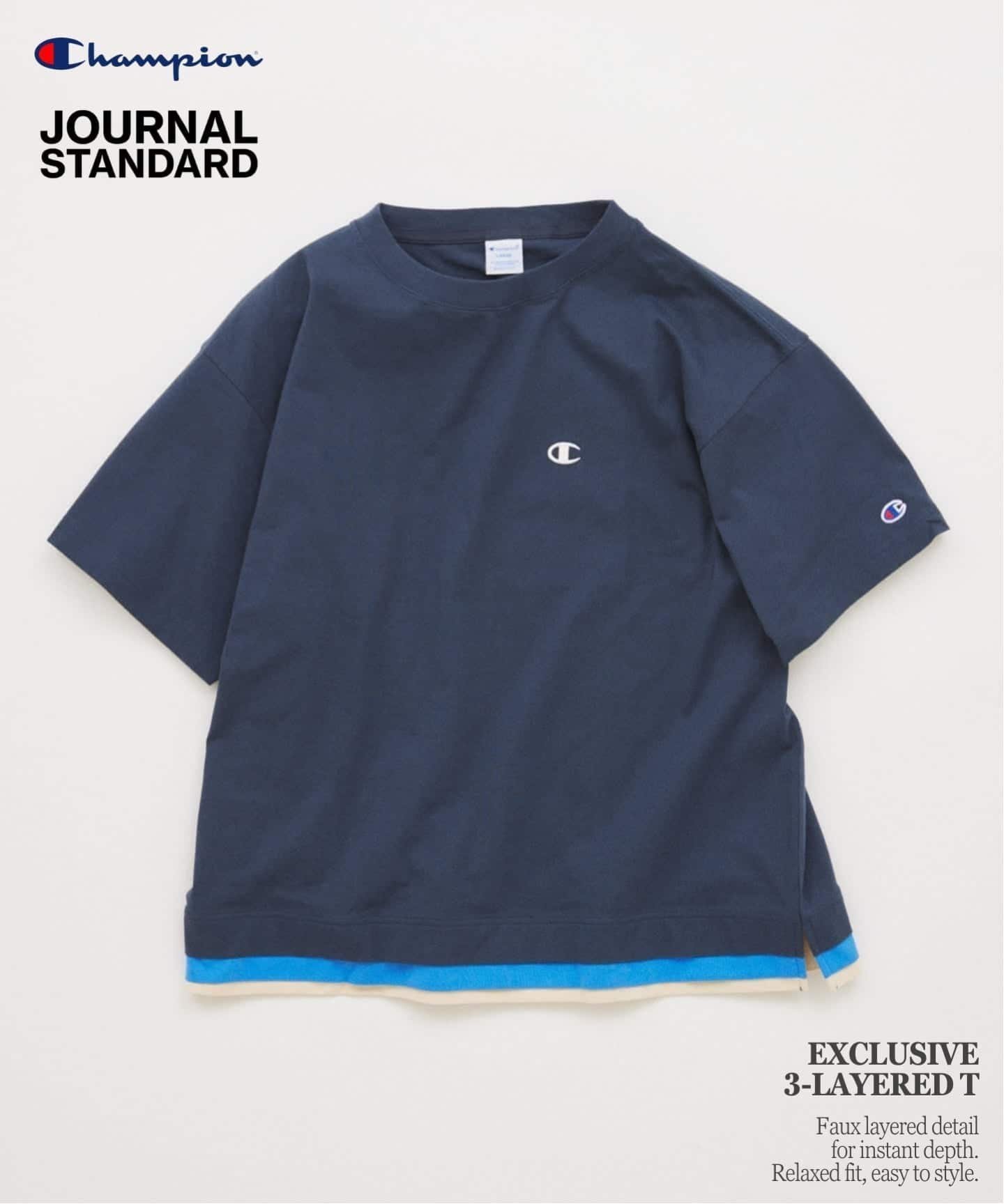 【ジャーナルスタンダード/JOURNAL STANDARD / MEN】のCHAMPION / チャンピオン for JOURNAL STANDARD 3 レイヤード 半袖 Tシャツ インテリア・キッズ・メンズ・レディースファッション・服の通販 founy(ファウニー) 　ファッション　Fashion　メンズファッション　Fashion for Men　インナー　Innerwear　ショート　Short, Short Length　シンプル　Simple, Minimal　スポーツ　Sports, Activewear　スリーブ　Sleeve, Long Sleeve / Short Sleeve　ニューヨーク　New York, NYC Style　バランス　Balance, Style Balance　パターン　Pattern, Design Print　別注　Limited Edition, Custom Order　半袖　Short Sleeve, Half Sleeve　リラックス　Relax, Relaxed Fit　ルーズ　Loose, Oversized　ネイビー|ID: prp329100004992859 ipo3291000000037393684