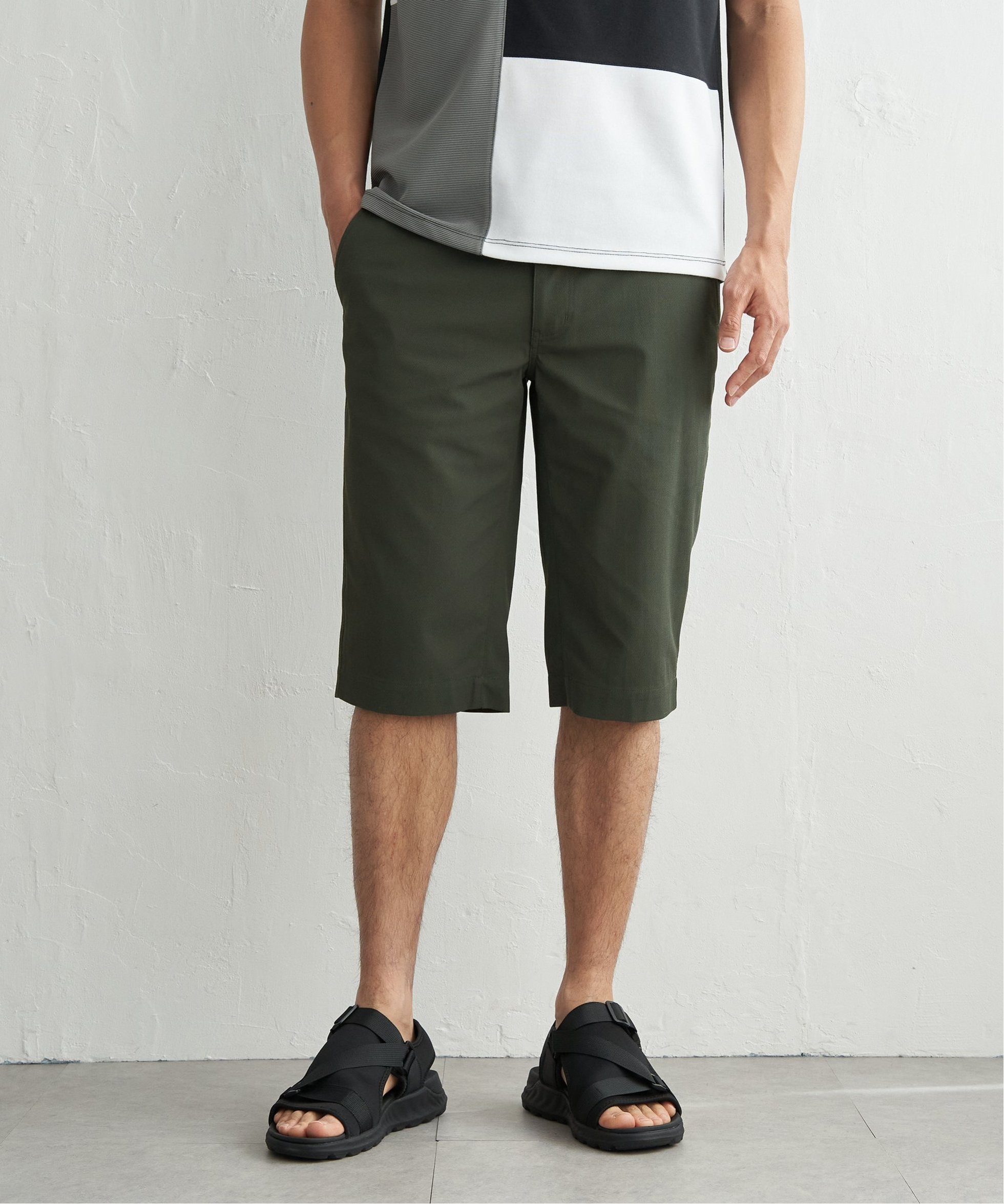 【イッカ/ikka / MEN】の6.5分丈ドビーイージーハーフパンツ インテリア・キッズ・メンズ・レディースファッション・服の通販 founy(ファウニー) 　ファッション　Fashion　メンズファッション　Fashion for Men　ボトムス　Bottoms　ハーフパンツ・ショートパンツ　Shorts & Half Pants　シャーリング　Shirring, Ruched　ストライプ　Stripe, Striped Pattern　ドローコード　Drawcord, Drawstring Cord　ハーフ　Half, Half-Length　バランス　Balance, Style Balance　リラックス　Relax, Relaxed Fit　夏　Summer　定番　Standard, Basic Item　旅行　Travel　オリーブ|ID: prp329100004992860 ipo3291000000037393689