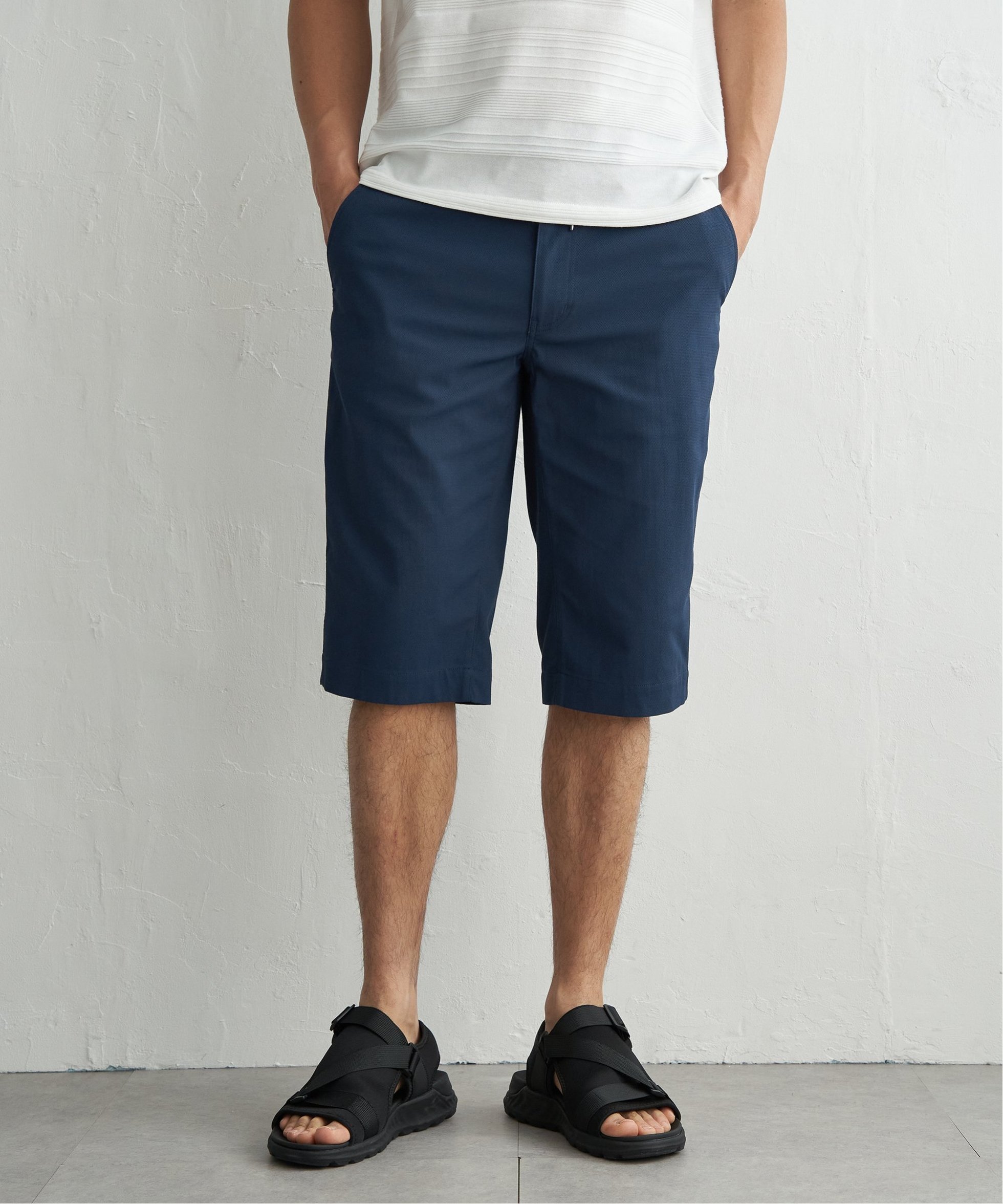 【イッカ/ikka / MEN】の6.5分丈ドビーイージーハーフパンツ インテリア・キッズ・メンズ・レディースファッション・服の通販 founy(ファウニー) 　ファッション　Fashion　メンズファッション　Fashion for Men　ボトムス　Bottoms　ハーフパンツ・ショートパンツ　Shorts & Half Pants　シャーリング　Shirring, Ruched　ストライプ　Stripe, Striped Pattern　ドローコード　Drawcord, Drawstring Cord　ハーフ　Half, Half-Length　バランス　Balance, Style Balance　リラックス　Relax, Relaxed Fit　夏　Summer　定番　Standard, Basic Item　旅行　Travel　ブルー|ID: prp329100004992860 ipo3291000000037393690
