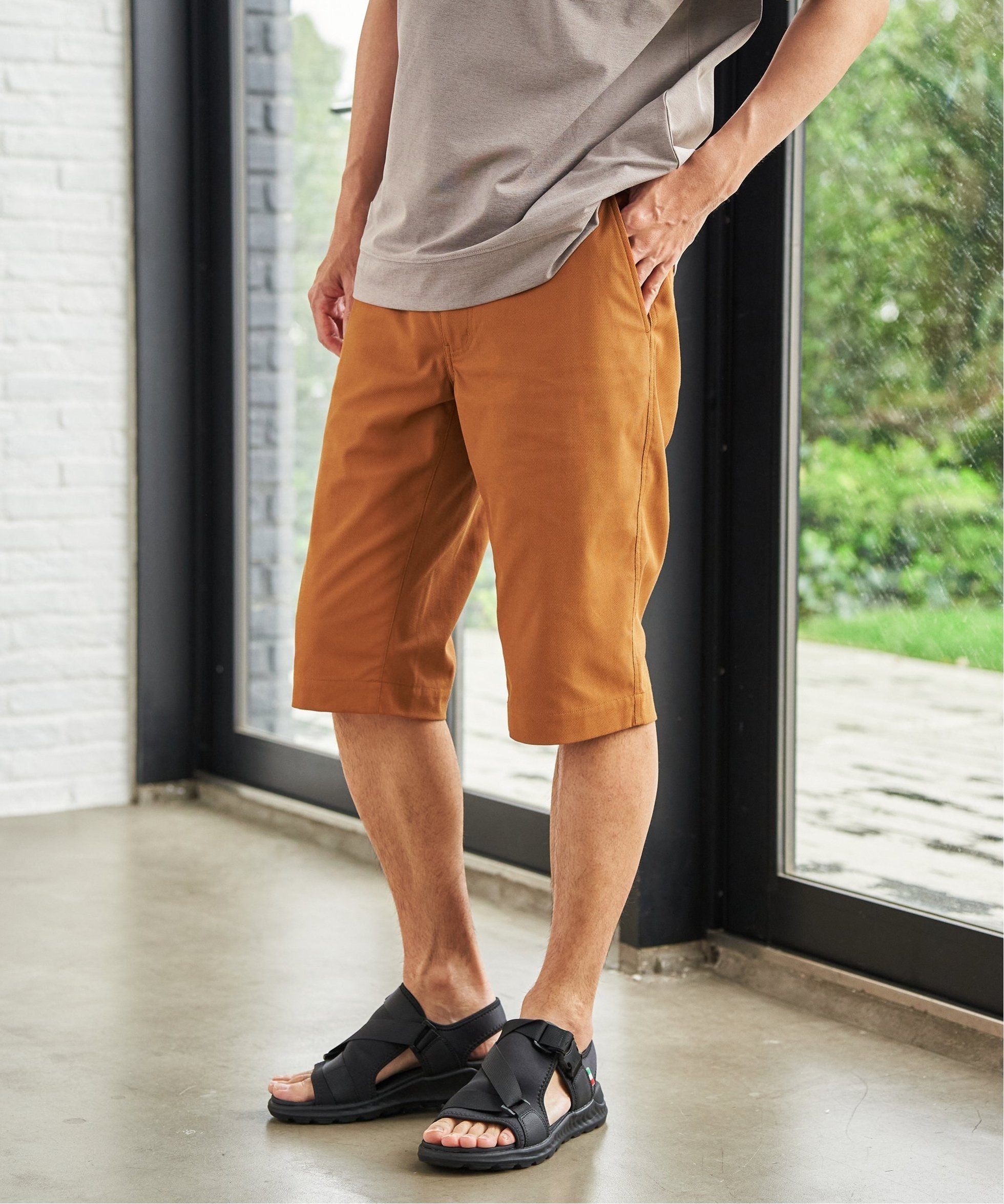 【イッカ/ikka / MEN】の6.5分丈ドビーイージーハーフパンツ インテリア・キッズ・メンズ・レディースファッション・服の通販 founy(ファウニー) 　ファッション　Fashion　メンズファッション　Fashion for Men　ボトムス　Bottoms　ハーフパンツ・ショートパンツ　Shorts & Half Pants　シャーリング　Shirring, Ruched　ストライプ　Stripe, Striped Pattern　ドローコード　Drawcord, Drawstring Cord　ハーフ　Half, Half-Length　バランス　Balance, Style Balance　リラックス　Relax, Relaxed Fit　夏　Summer　定番　Standard, Basic Item　旅行　Travel　キャメル|ID: prp329100004992860 ipo3291000000037393693