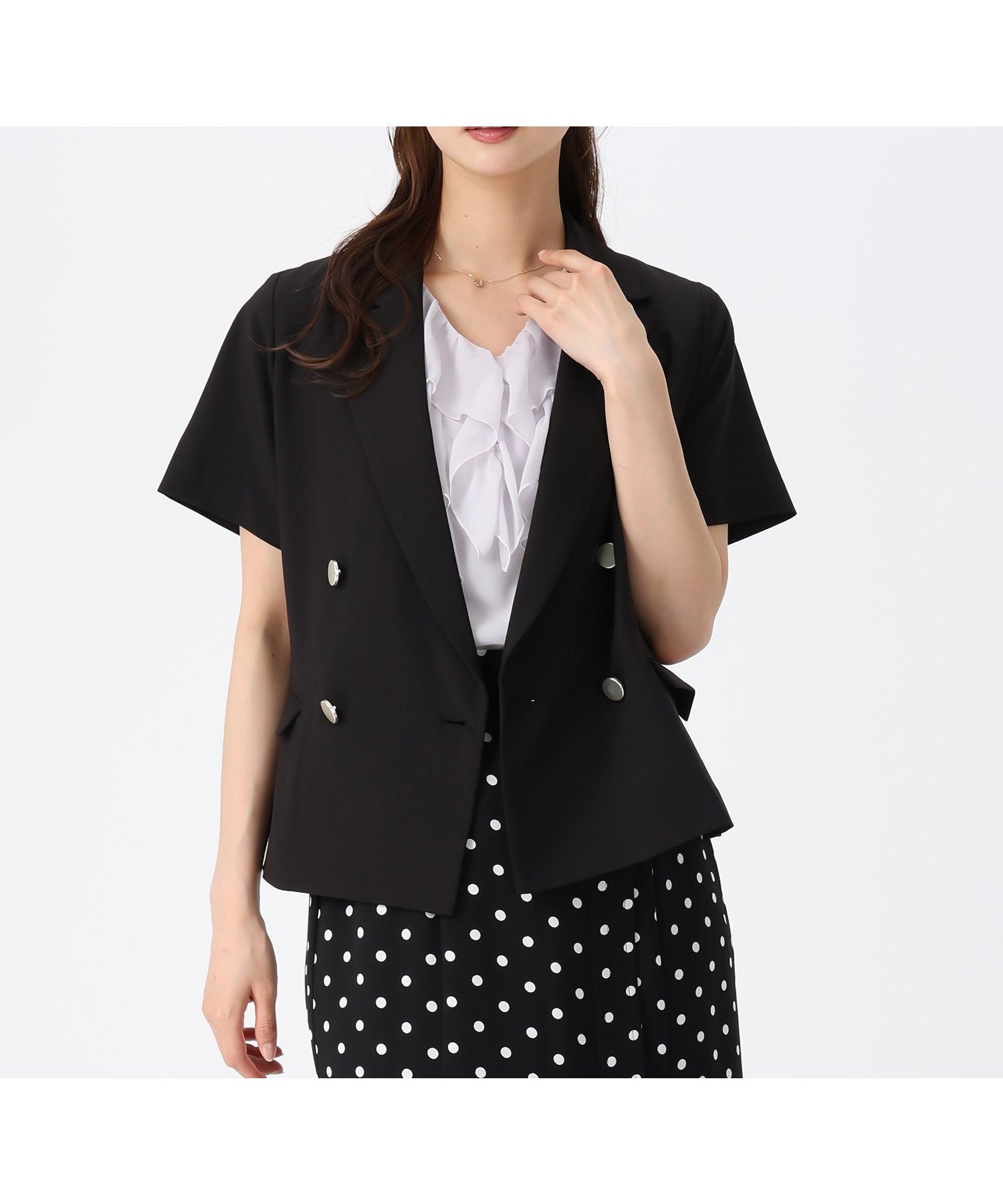 【ミッシュマッシュ/MISCH MASCH】のハーフスリーブジャケット MM628504 インテリア・キッズ・メンズ・レディースファッション・服の通販 founy(ファウニー) 　ファッション　Fashion　レディースファッション　Fashion for Women　アウター　Coat / Outerwear Collection　レディースジャケット・軽アウター　Jackets　クラシカル　Classical, Vintage-Inspired　ジャケット　Jacket, Outerwear　スリーブ　Sleeve, Long Sleeve / Short Sleeve　ダブル　Double, Double-Breasted　ハーフ　Half, Half-Length　フラップ　Flap, Flap Pocket　ポケット　Pocket, Pocket Detail　ブラック|ID: prp329100004992872 ipo3291000000037393975
