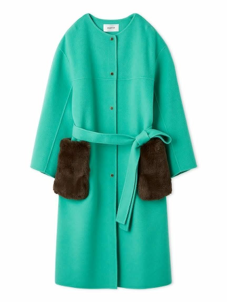 【フレイ アイディー/FRAY I.D】のファーポケットリバーコート インテリア・キッズ・メンズ・レディースファッション・服の通販 founy(ファウニー) 　ファッション　Fashion　レディースファッション　Fashion for Women　アウター　Coat / Outerwear Collection　コート・ロングコート・ピーコート　Long Coats, Peacoats & More　シンプル　Simple, Minimal　ストレート　Straight, Straight Cut　スマート　Smart, Elegant　スリット　Slit, Slit Detail　フロント　Front, Front Design　ボトム　Bottoms, Lower Wear　ポケット　Pocket, Pocket Detail　TUQ[085]|ID: prp329100004992876 ipo3291000000037394035