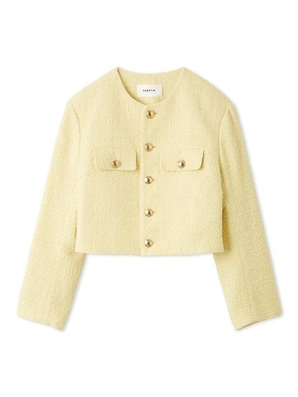 【フレイ アイディー/FRAY I.D】のクロップドツイードジャケット インテリア・キッズ・メンズ・レディースファッション・服の通販 founy(ファウニー) 　ファッション　Fashion　レディースファッション　Fashion for Women　アウター　Coat / Outerwear Collection　レディースジャケット・軽アウター　Jackets　クロップド　Cropped, Short Length　ジャケット　Jacket, Outerwear　スマート　Smart, Elegant　ツイード　Twill, Twill Weave　フォーマル　Formal, Dressy　フロント　Front, Front Design　エレガント 上品　Elegant　YEL[032]|ID: prp329100004992878 ipo3291000000037394042