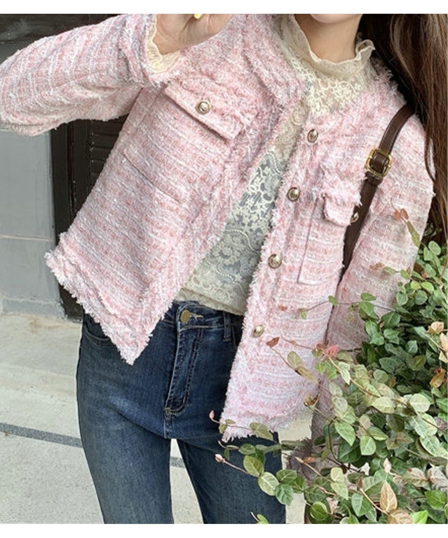 【チェルカ/CERCA】のNia/Nia(ニア)/ノーカラーツイードジャケット インテリア・キッズ・メンズ・レディースファッション・服の通販 founy(ファウニー) 　ファッション　Fashion　レディースファッション　Fashion for Women　アウター　Coat / Outerwear Collection　レディースジャケット・軽アウター　Jackets　ピンク|ID: prp329100004992890 ipo3291000000037394090