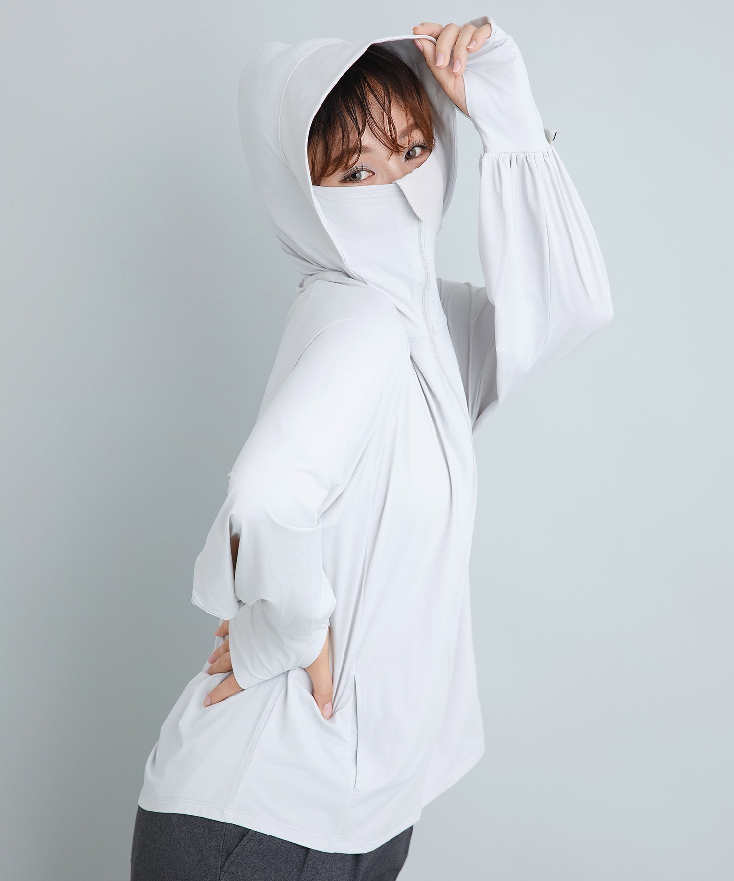 【クロスマルシェ/cross marche】の【Yoki】フード付きUVカットパーカ インテリア・キッズ・メンズ・レディースファッション・服の通販 founy(ファウニー) 　ファッション　Fashion　レディースファッション　Fashion for Women　トップス・カットソー　Cut & Sew Tops　レディースパーカー・カジュアルフーディー　Casual Hoodies & Sweatshirts　ギャザー　Gathered, Ruffled　抗菌　Antibacterial, Bacteria-Resistant　スリーブ　Sleeve, Long Sleeve / Short Sleeve　グレー|ID: prp329100004992894 ipo3291000000037394126