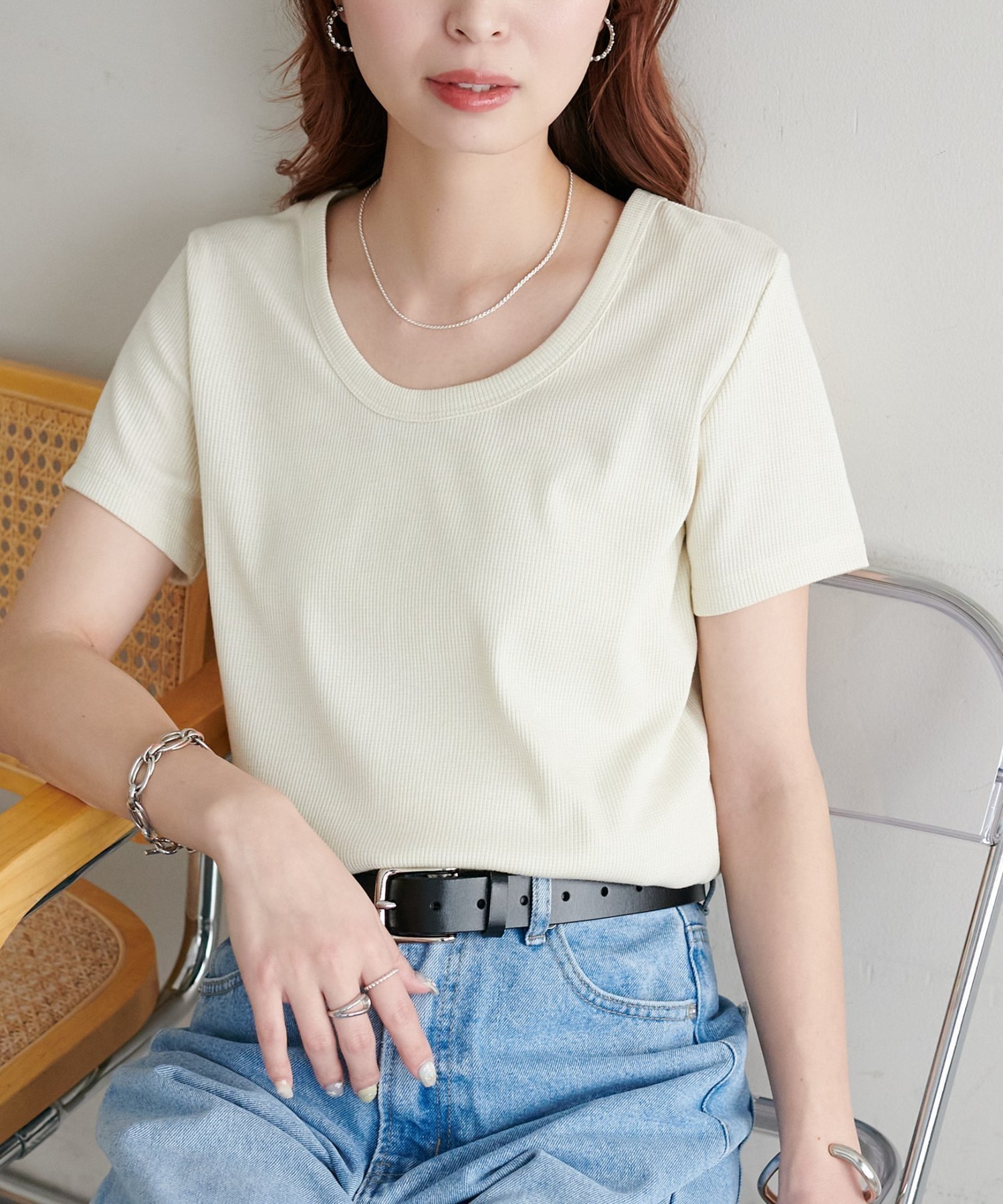 【ディスコート/Discoat】の【WEB限定】ラメリブコンパクトUネックTシャツ インテリア・キッズ・メンズ・レディースファッション・服の通販 founy(ファウニー) 　ファッション　Fashion　レディースファッション　Fashion for Women　トップス・カットソー　Cut & Sew Tops　シャツ・ブラウス・オフィスカジュアル　Elegant Blouses & Button-Ups　ロングTシャツ・Tシャツ　Longline T-Shirts & Tees　おすすめ　Recommended / Our Picks　インナー　Innerwear　カーディガン　Cardigan, Knitwear　キャミワンピース　Cami Dress, Slip Dress　コンパクト　Compact, Small Size　サロペット　Overalls, Salopette　ジャケット　Jacket, Outerwear　デニム　Denim, Jeans Material　フィット　Fit, Slim Fit　ロング　Long, Long-Length　エレガント 上品　Elegant　アイボリー|ID: prp329100004992908 ipo3291000000037394238