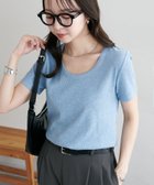 【ディスコート/Discoat】の【WEB限定】ラメリブコンパクトUネックTシャツ 大人の最旬トレンドファッション＆コーディネート founy(ファウニー) ファッション Fashion レディースファッション Fashion for Women トップス・カットソー Cut & Sew Tops シャツ・ブラウス・オフィスカジュアル Elegant Blouses & Button-Ups ロングTシャツ・Tシャツ Longline T-Shirts & Tees おすすめ Recommended / Our Picks インナー Innerwear カーディガン Cardigan, Knitwear キャミワンピース Cami Dress, Slip Dress コンパクト Compact, Small Size サロペット Overalls, Salopette ジャケット Jacket, Outerwear デニム Denim, Jeans Material フィット Fit, Slim Fit ロング Long, Long-Length エレガント 上品 Elegant thumbnail ブルー|ID: prp329100004992908 ipo3291000000037394239