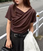 【ラナン/Ranan】のRanan/RANAN/ドレープリブTシャツ 大人の最旬トレンドファッション＆コーディネート founy(ファウニー) ファッション Fashion レディースファッション Fashion for Women トップス・カットソー Cut & Sew Tops シャツ・ブラウス・オフィスカジュアル Elegant Blouses & Button-Ups ロングTシャツ・Tシャツ Longline T-Shirts & Tees シンプル Simple, Minimal タイトスカート Pencil Skirt, Tight Skirt デコルテ Décolleté, Neckline トレンド Trend, Trending Now ドレープ Drape, Draping Fabric フィット Fit, Slim Fit フェミニン Feminine, Girly ベーシック Basic, Essential ポケット Pocket, Pocket Detail 半袖 Short Sleeve, Half Sleeve 夏 Summer エレガント 上品 Elegant thumbnail ダークブラウン|ID: prp329100004992935 ipo3291000000037394491