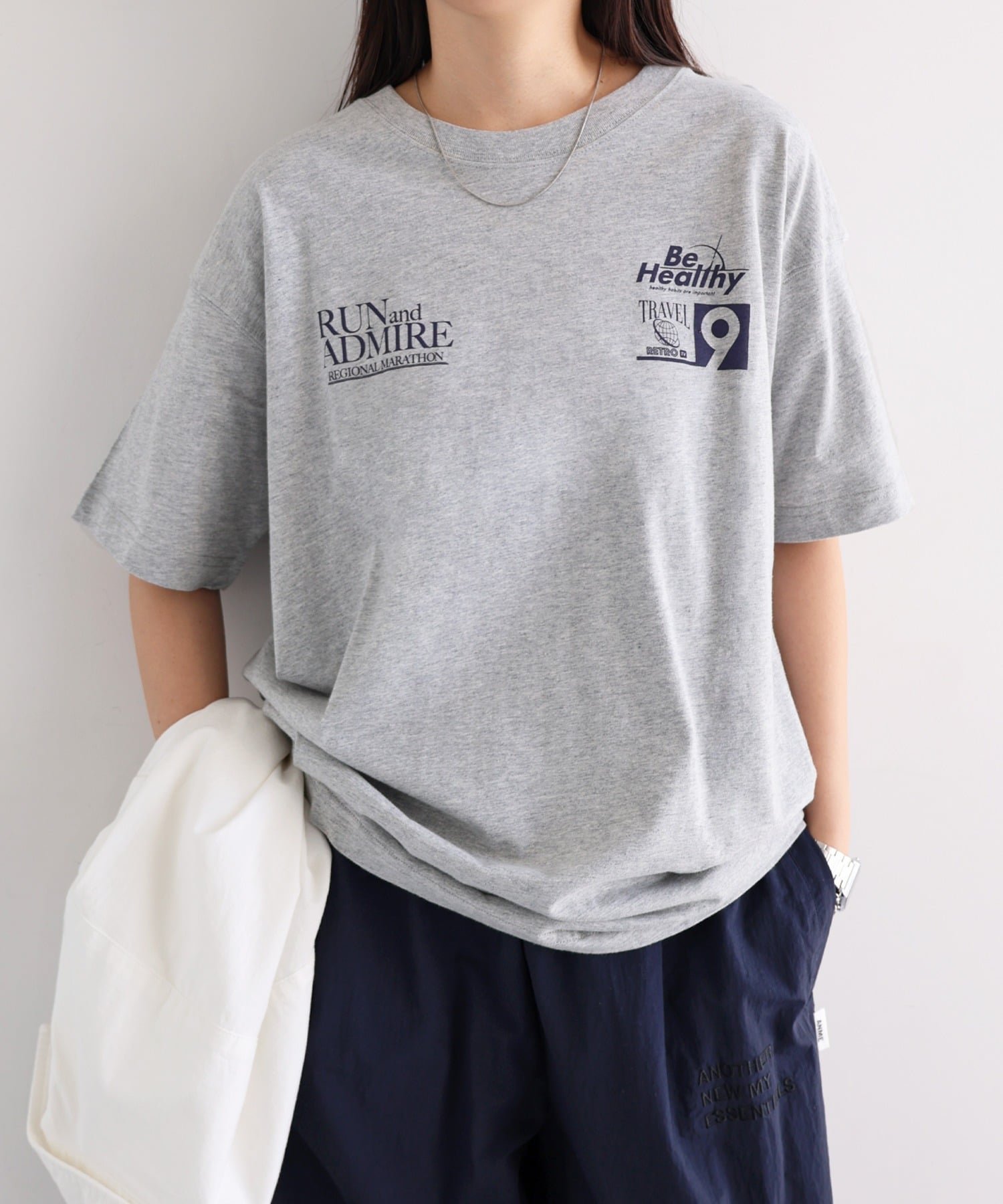【アンドミー/andme】の企業ロゴ プリント 半袖 Tシャツ ANME アンメ インテリア・キッズ・メンズ・レディースファッション・服の通販 founy(ファウニー) 　ファッション　Fashion　レディースファッション　Fashion for Women　トップス・カットソー　Cut & Sew Tops　シャツ・ブラウス・オフィスカジュアル　Elegant Blouses & Button-Ups　ロングTシャツ・Tシャツ　Longline T-Shirts & Tees　プリント　Print, Printed Pattern　別注　Limited Edition, Custom Order　半袖　Short Sleeve, Half Sleeve　グレー杢|ID: prp329100004993097 ipo3291000000037395912