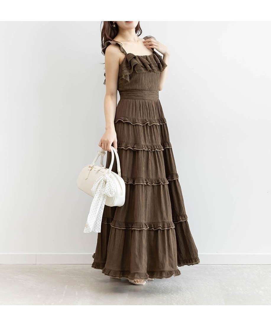【ランダ/RANDA】のフリルティアードキャミワンピース インテリア・キッズ・メンズ・レディースファッション・服の通販 founy(ファウニー) ファッション Fashion レディースファッション Fashion for Women ワンピース Dresses キャミソールワンピース Camisole Dresses インナー Innerwear キャミワンピース Cami Dress, Slip Dress フェミニン Feminine, Girly フリル Frill, Ruffle レース Lace, Lace Fabric エレガント 上品 Elegant 切替 Switching, Contrast Panel BROWN|ID: prp329100004993197 ipo3291000000037396354