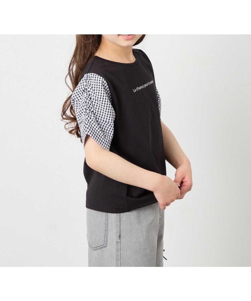 【アー ヴェー ヴェー/a.v.v / KIDS】の110-160 【WEB限定】シアーギンガムスリーブTシャツ インテリア・キッズ・メンズ・レディースファッション・服の通販 founy(ファウニー) 　ファッション　Fashion　キッズファッション　Fashion for Kids　インナー　Innerwear　オレンジ　Orange　カットソー　Cut and Sewn Top　カーゴパンツ　Cargo Pants, Utility Pants　ガーリー　Girly, Feminine Style　ギンガム　Gingham, Gingham Fabric　サロペット　Overalls, Salopette　シアー　Sheer, See-Through　シンプル　Simple, Minimal　スポーティ　Sporty, Casual Athletic　スリーブ　Sleeve, Long Sleeve / Short Sleeve　デニム　Denim, Jeans Material　人気　Popular, Best Seller　バランス　Balance, Style Balance　フレア　Flare, Flared　ボトム　Bottoms, Lower Wear　再入荷　Restock / Back in Stock　おすすめ　Recommended / Our Picks　ブラック|ID: prp329100004993368 ipo3291000000037398149