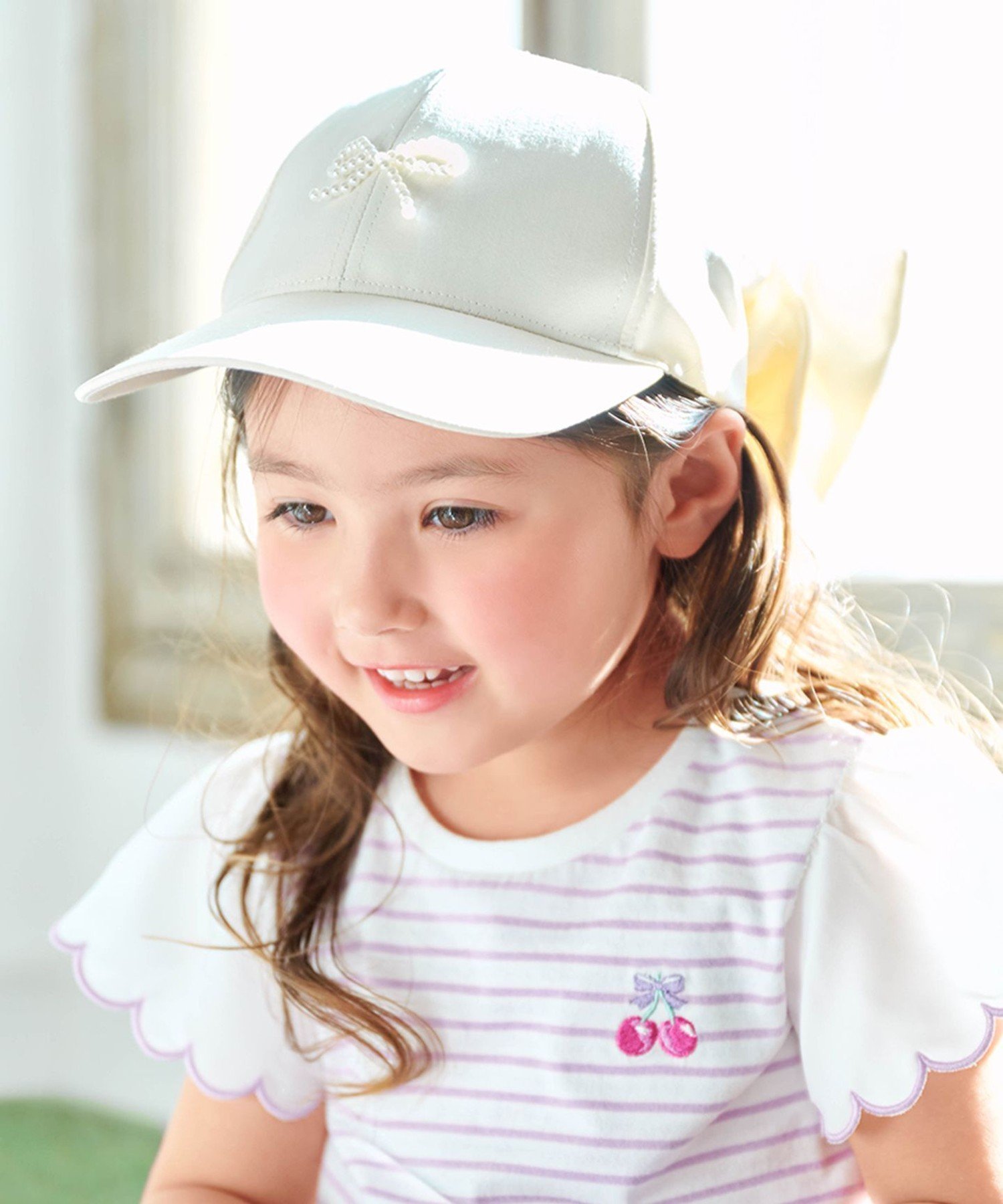 【エニー/ANY / KIDS】の【日よけ付き】リボンキャップ インテリア・キッズ・メンズ・レディースファッション・服の通販 founy(ファウニー) 　ファッション　Fashion　キッズファッション　Fashion for Kids　キャップ　Cap, Baseball Cap　パール　Pearl, Pearl Accent　リボン　Ribbon, Bow　人気　Popular, Best Seller　再入荷　Restock / Back in Stock　夏　Summer　帽子　Hat, Headwear　洗える　Machine Washable　エクリュ[002]|ID: prp329100004993389 ipo3291000000037398385