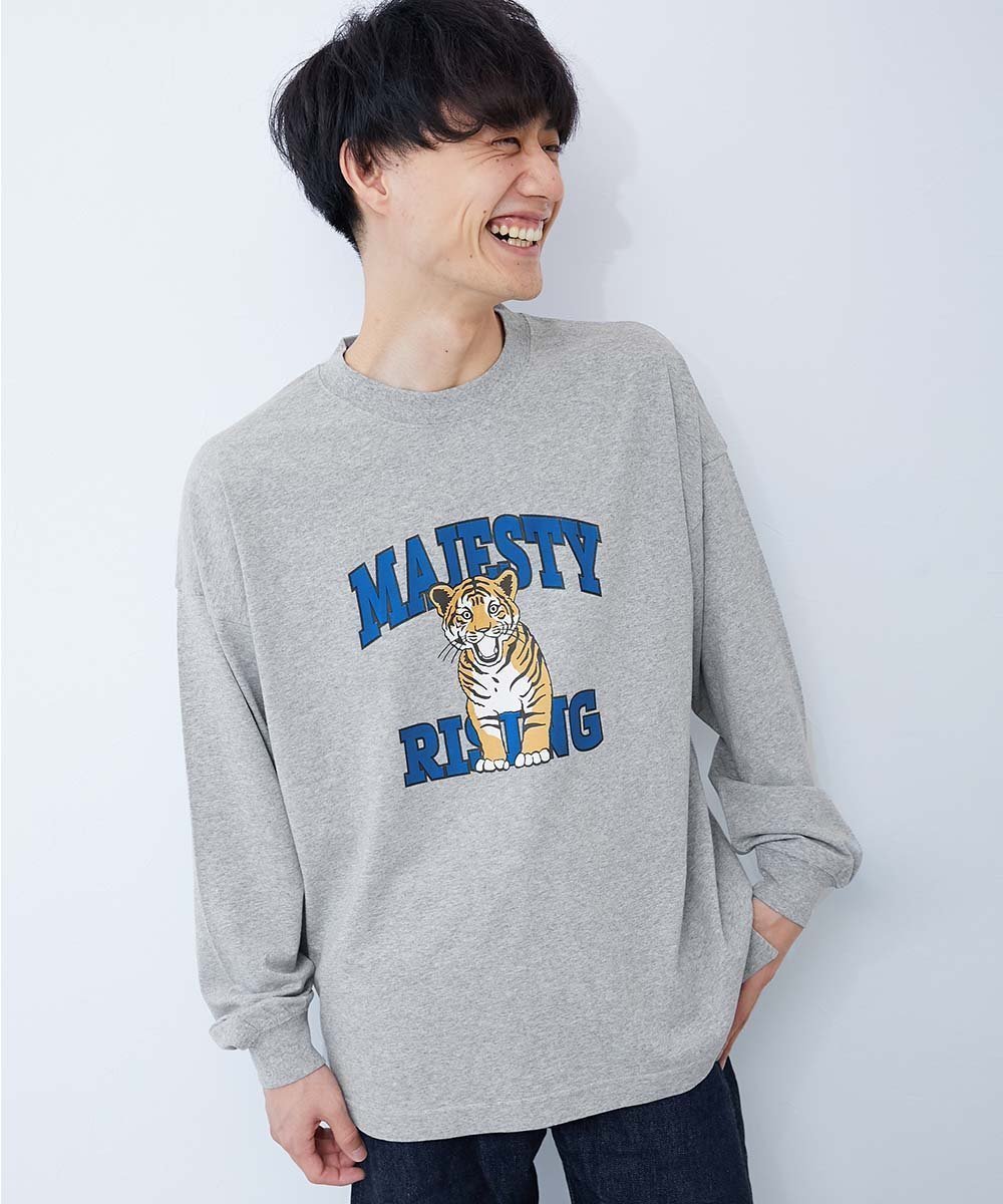 【デビロック/devirock / KIDS】の綿100% 大人 デビラボ プリント 袖リブ 長袖Tシャツ 子供服 キッズ 男の子 26SS インテリア・キッズ・メンズ・レディースファッション・服の通販 founy(ファウニー) 　ファッション　Fashion　キッズファッション　Fashion for Kids　長袖　Long Sleeve, Full Sleeve　プリント　Print, Printed Pattern　ベビー　Baby, Babywear　ロンパース　Romper, Jumpsuit　おすすめ　Recommended / Our Picks　2026年　2026　2026春夏・S/S　Spring/Summer 2026 SS26　003-コトラ-杢グレー|ID: prp329100004993393 ipo3291000000037398421