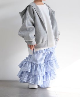 【ローリーズファーム/LOWRYS FARM / KIDS】のストライプフリルロングスカート 大人の最旬トレンドファッション＆コーディネート founy(ファウニー) ファッション Fashion キッズファッション Fashion for Kids シンプル Simple, Minimal スウェット / スエット Sweatshirt, Sweatwear ストライプ Stripe, Striped Pattern フリル Frill, Ruffle レース Lace, Lace Fabric |ID:prp329100004993399