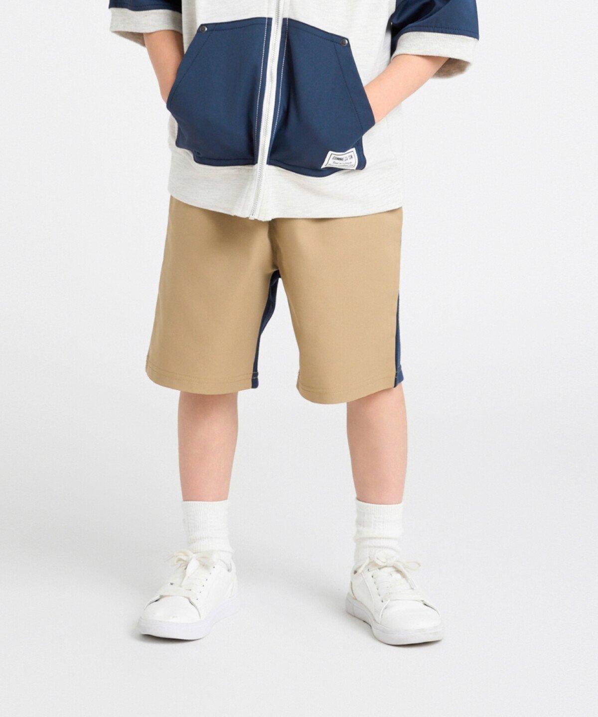 【コムサイズム/COMME CA ISM / KIDS】のドッキング ハーフパンツ インテリア・キッズ・メンズ・レディースファッション・服の通販 founy(ファウニー) 　ファッション　Fashion　キッズファッション　Fashion for Kids　ボトムス　Bottoms　おすすめ　Recommended / Our Picks　ドッキング　Docking, Mixed Material　ハーフ　Half, Half-Length　ベビー　Baby, Babywear　レギンス　Leggings, Stretch Pants　人気　Popular, Best Seller　吸水　Absorbent, Quick-Dry　ベージュ×ネイビー|ID: prp329100004993403 ipo3291000000037398487