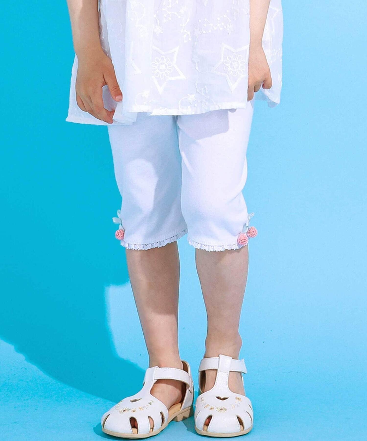 【ベベ オンライン ストア/BEBE ONLINE STORE / KIDS】の【接触冷感】裾リボン星付きモチーフ5分丈レギンス(80~130cm) 大人の最旬トレンドファッション＆コーディネート founy(ファウニー) 　ファッション　Fashion　キッズファッション　Fashion for Kids　春　Spring　ガーリー　Girly, Feminine Style　コレクション　Collection, Seasonal Line　テレコ　Ribbed, Rib Stitch　デニム　Denim, Jeans Material　フィット　Fit, Slim Fit　フレンチ　French, French Style　モチーフ　Motif, Design Theme　リボン　Ribbon, Bow　レギンス　Leggings, Stretch Pants　レース　Lace, Lace Fabric　S/S・春夏　SS, Spring/Summer, Warm Season　夏　Summer　エレガント 上品　Elegant　2026年　2026　2026春夏・S/S　Spring/Summer 2026 SS26　 other-1|ID: prp329100004993415 ipo3291000000037398619