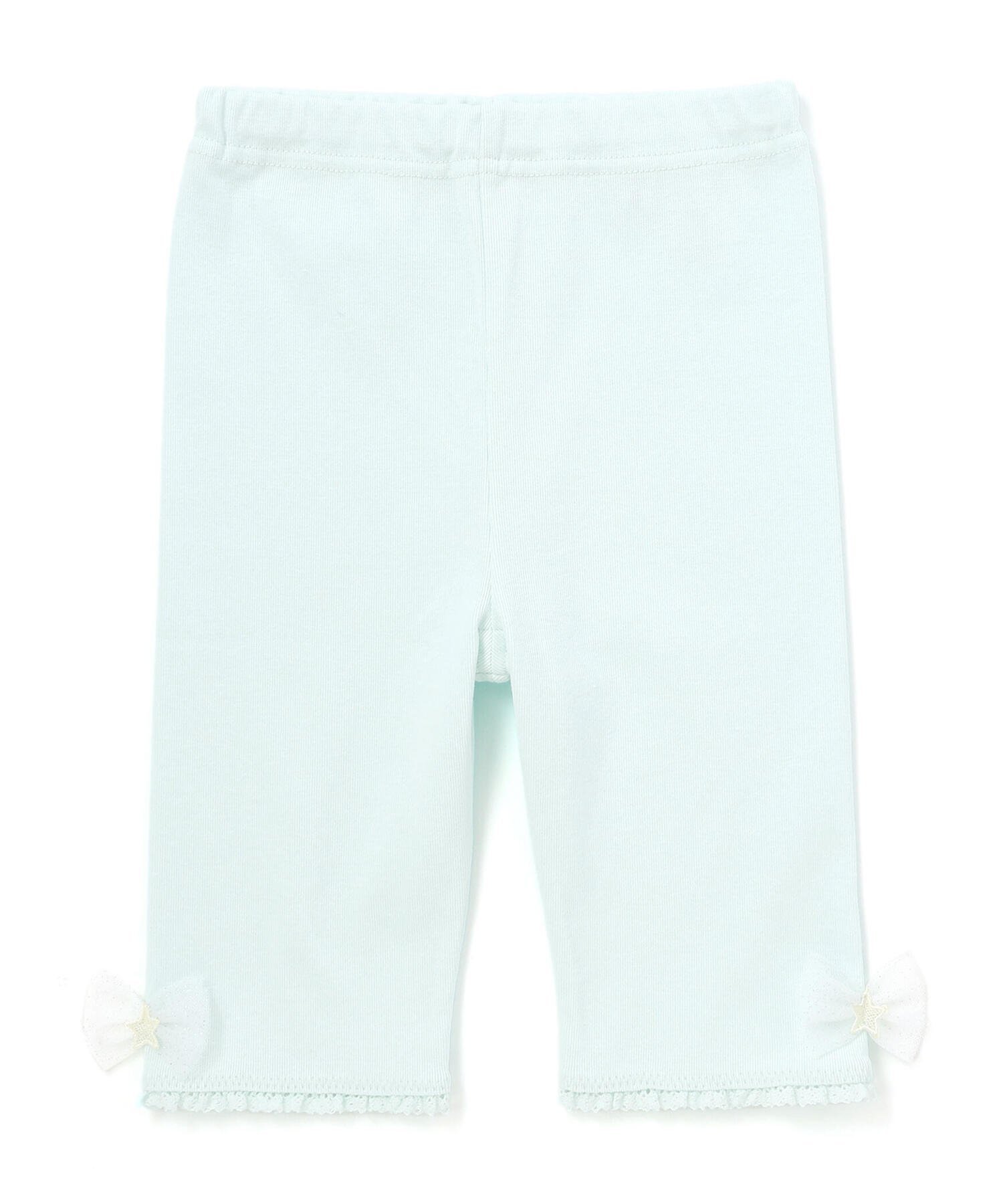 【ベベ オンライン ストア/BEBE ONLINE STORE / KIDS】の【接触冷感】裾リボン星付きモチーフ5分丈レギンス(80~130cm) インテリア・キッズ・メンズ・レディースファッション・服の通販 founy(ファウニー) 　ファッション　Fashion　キッズファッション　Fashion for Kids　春　Spring　ガーリー　Girly, Feminine Style　コレクション　Collection, Seasonal Line　テレコ　Ribbed, Rib Stitch　デニム　Denim, Jeans Material　フィット　Fit, Slim Fit　フレンチ　French, French Style　モチーフ　Motif, Design Theme　リボン　Ribbon, Bow　レギンス　Leggings, Stretch Pants　レース　Lace, Lace Fabric　S/S・春夏　SS, Spring/Summer, Warm Season　夏　Summer　エレガント 上品　Elegant　2026年　2026　2026春夏・S/S　Spring/Summer 2026 SS26　グリーン|ID: prp329100004993415 ipo3291000000037398622